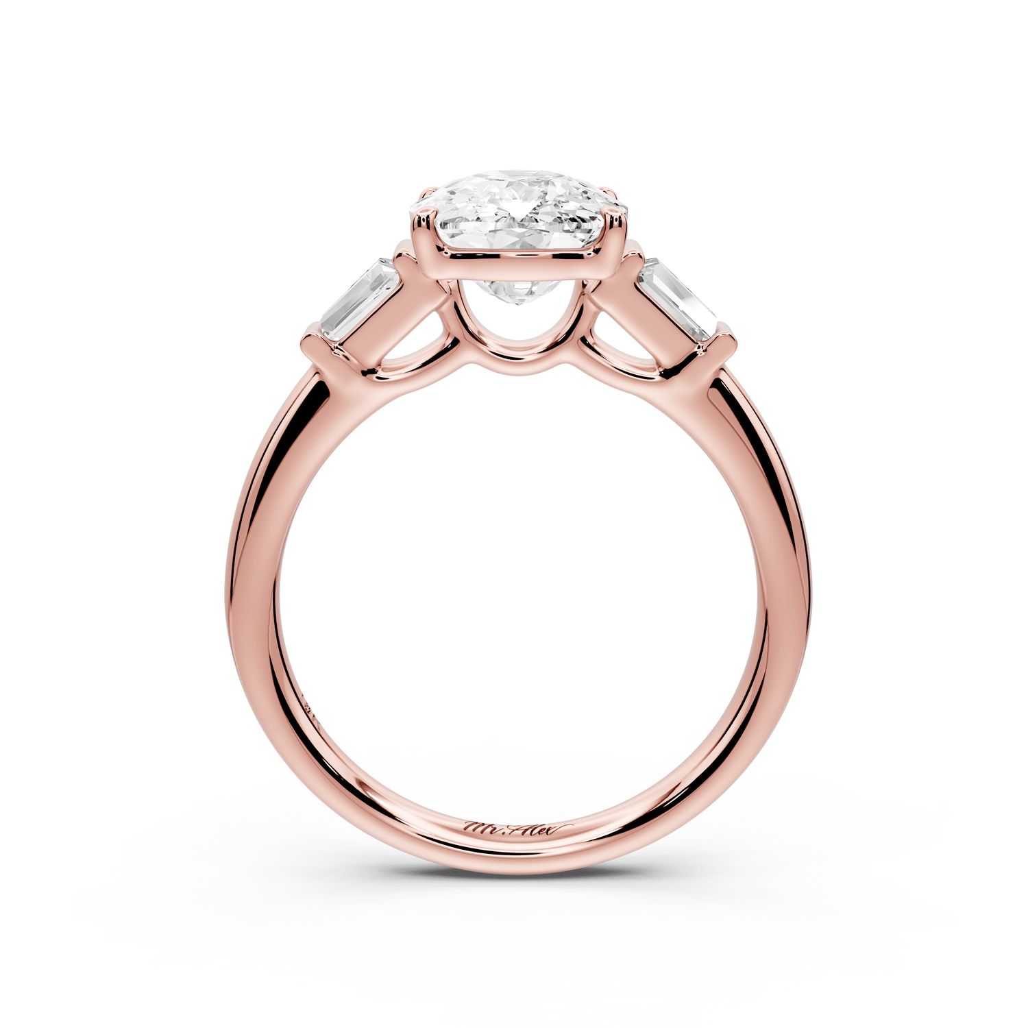 Naomi - 3ct 18k rose gold ecushion diamond with Tapered Baguettes side stones Engagement Ring - Mr. Alex Jewelry