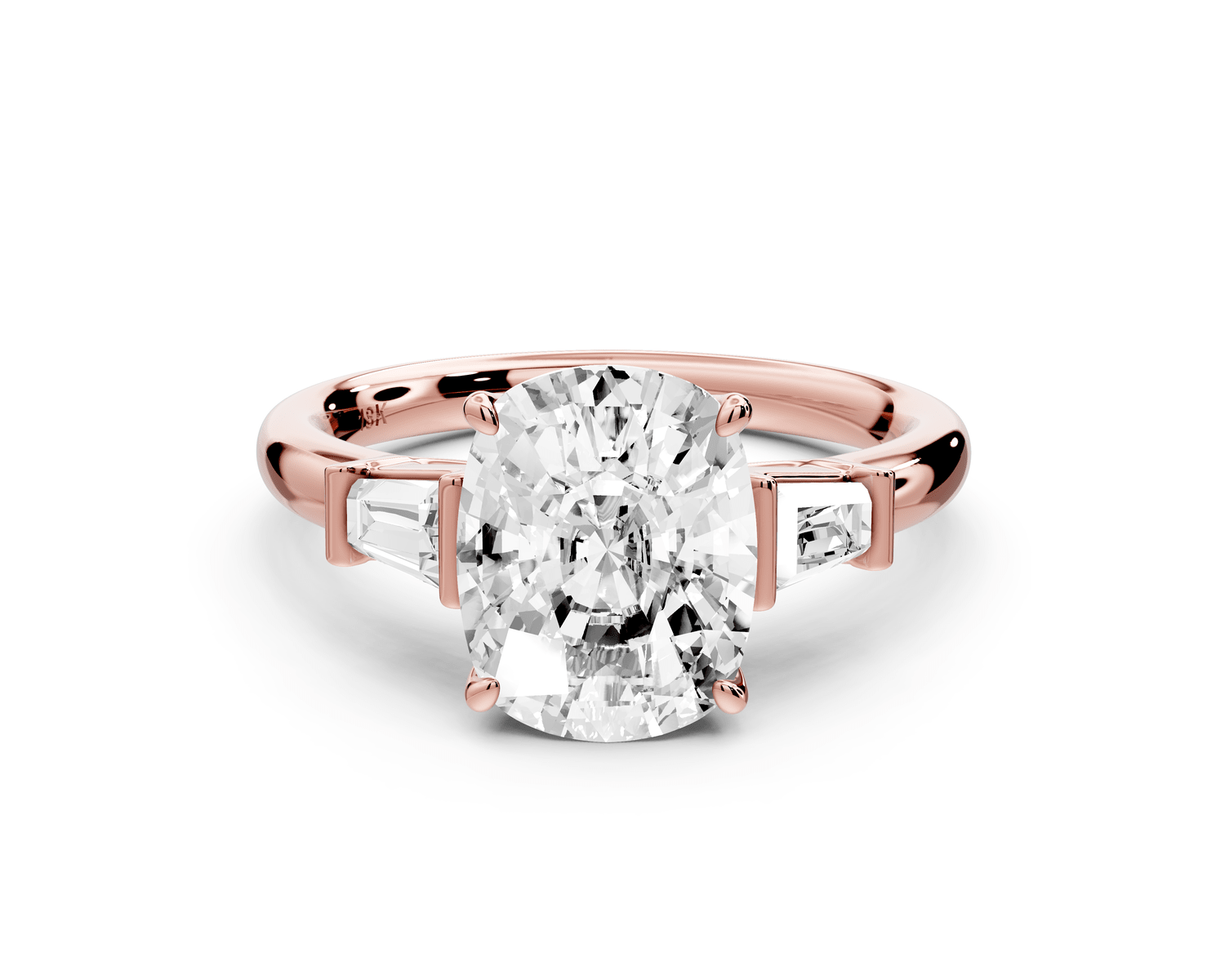Naomi - 3ct 18k rose gold ecushion diamond with Tapered Baguettes side stones Engagement Ring - Mr. Alex Jewelry