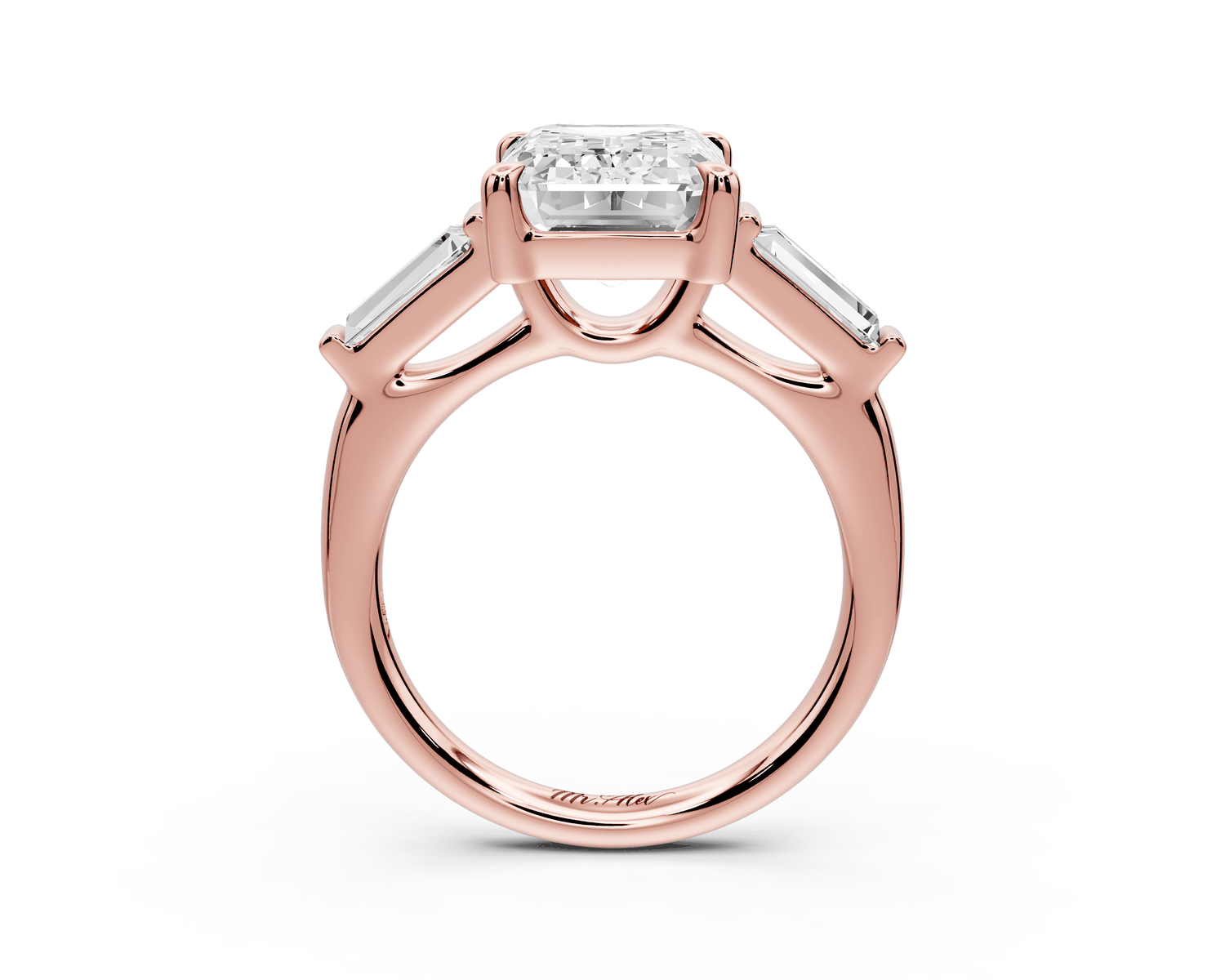 Naomi - 3ct 18k rose gold emerald diamond with Tapered Baguettes side stones Engagement Ring - Mr. Alex Jewelry