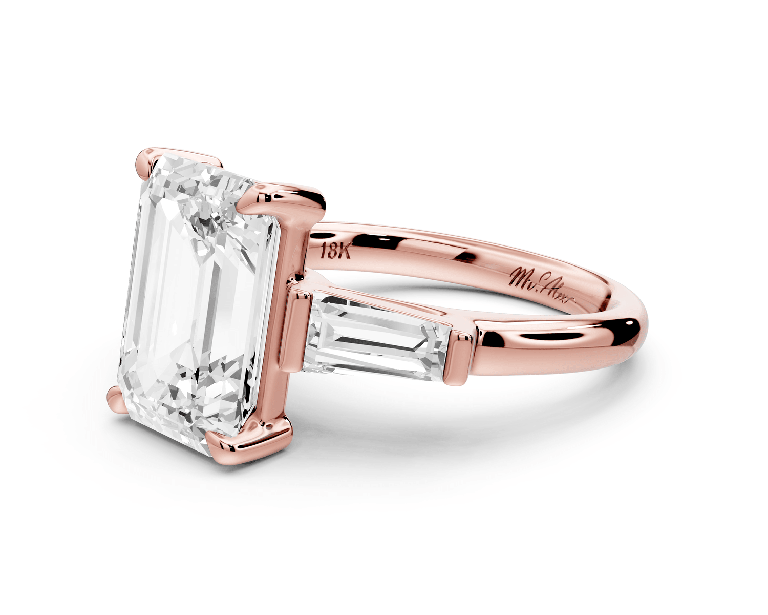 Naomi - 3ct 18k rose gold emerald diamond with Tapered Baguettes side stones Engagement Ring - Mr. Alex Jewelry