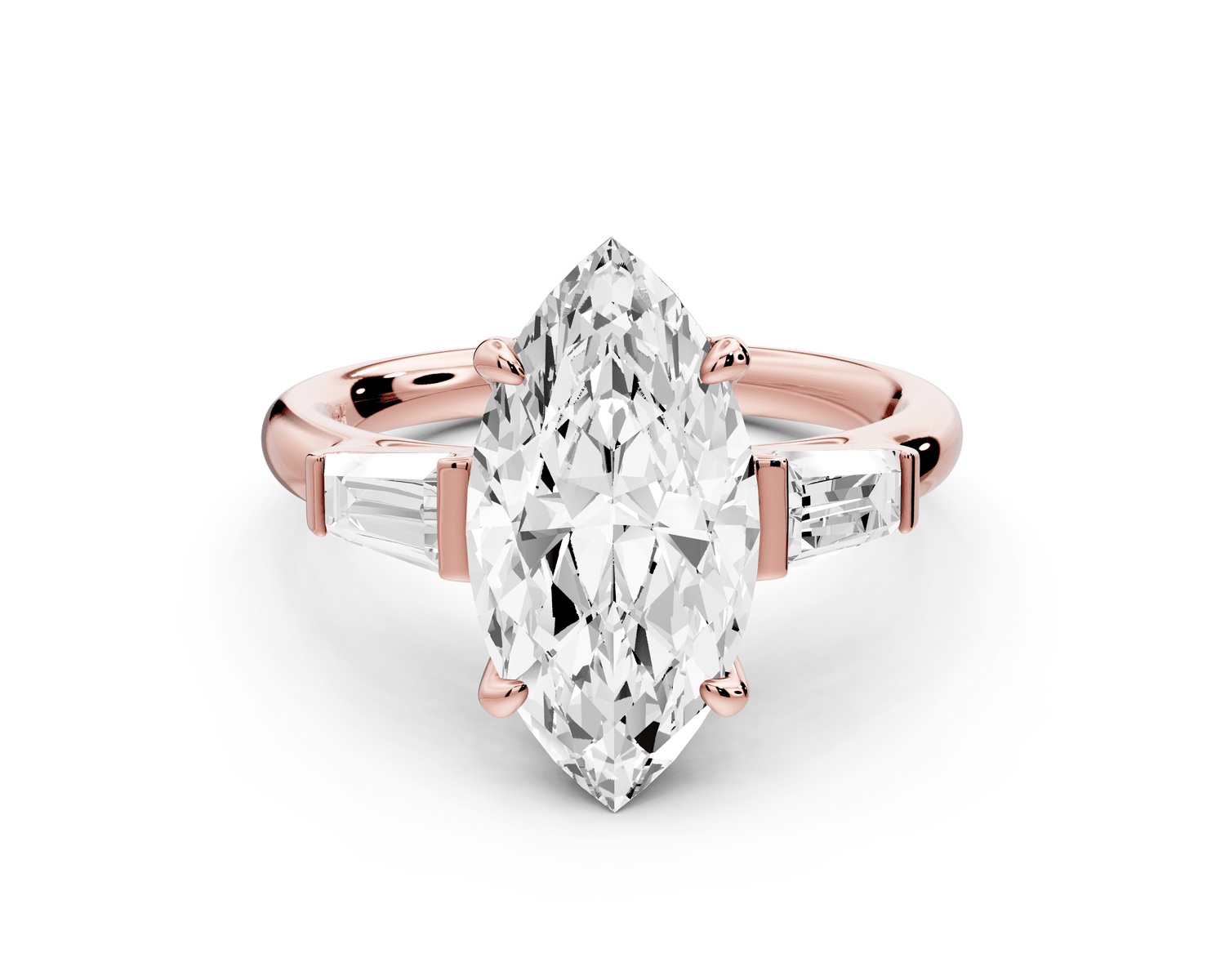 Naomi - 3ct 18k rose gold marquise diamond with Tapered Baguettes side stones Engagement Ring - Mr. Alex Jewelry