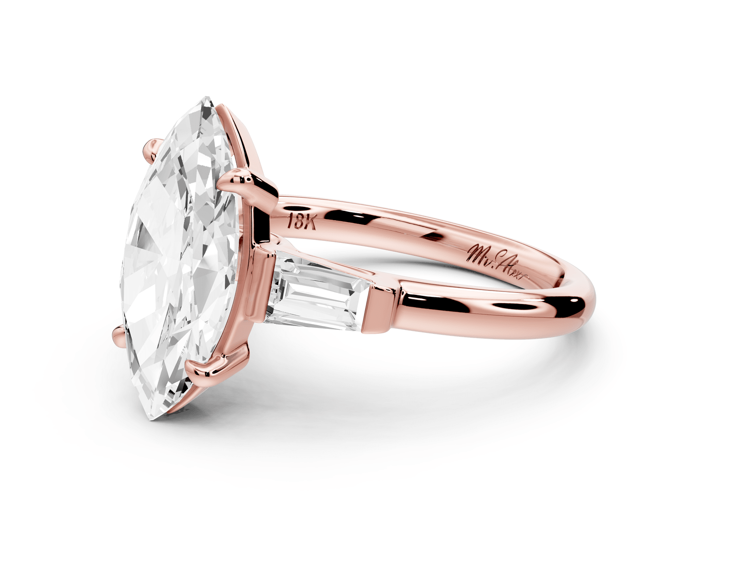 Naomi - 3ct 18k rose gold marquise diamond with Tapered Baguettes side stones Engagement Ring - Mr. Alex Jewelry
