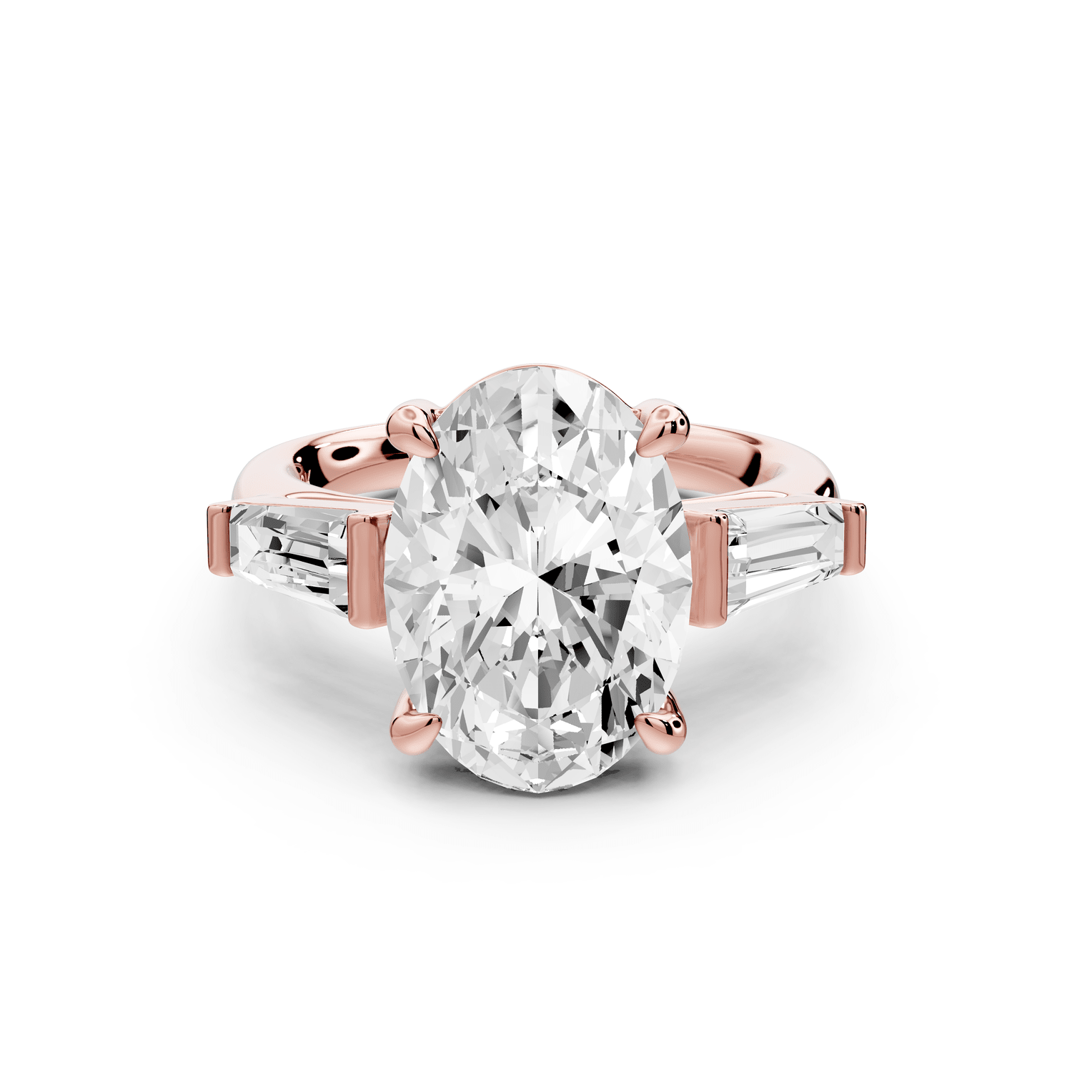 Naomi - 3ct 18k rose gold oval diamond with Tapered Baguettes side stones Engagement Ring - Mr. Alex Jewelry