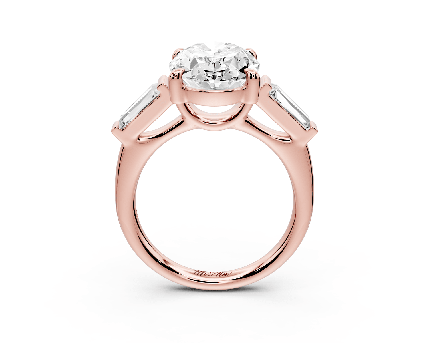 Naomi - 3ct 18k rose gold oval diamond with Tapered Baguettes side stones Engagement Ring - Mr. Alex Jewelry