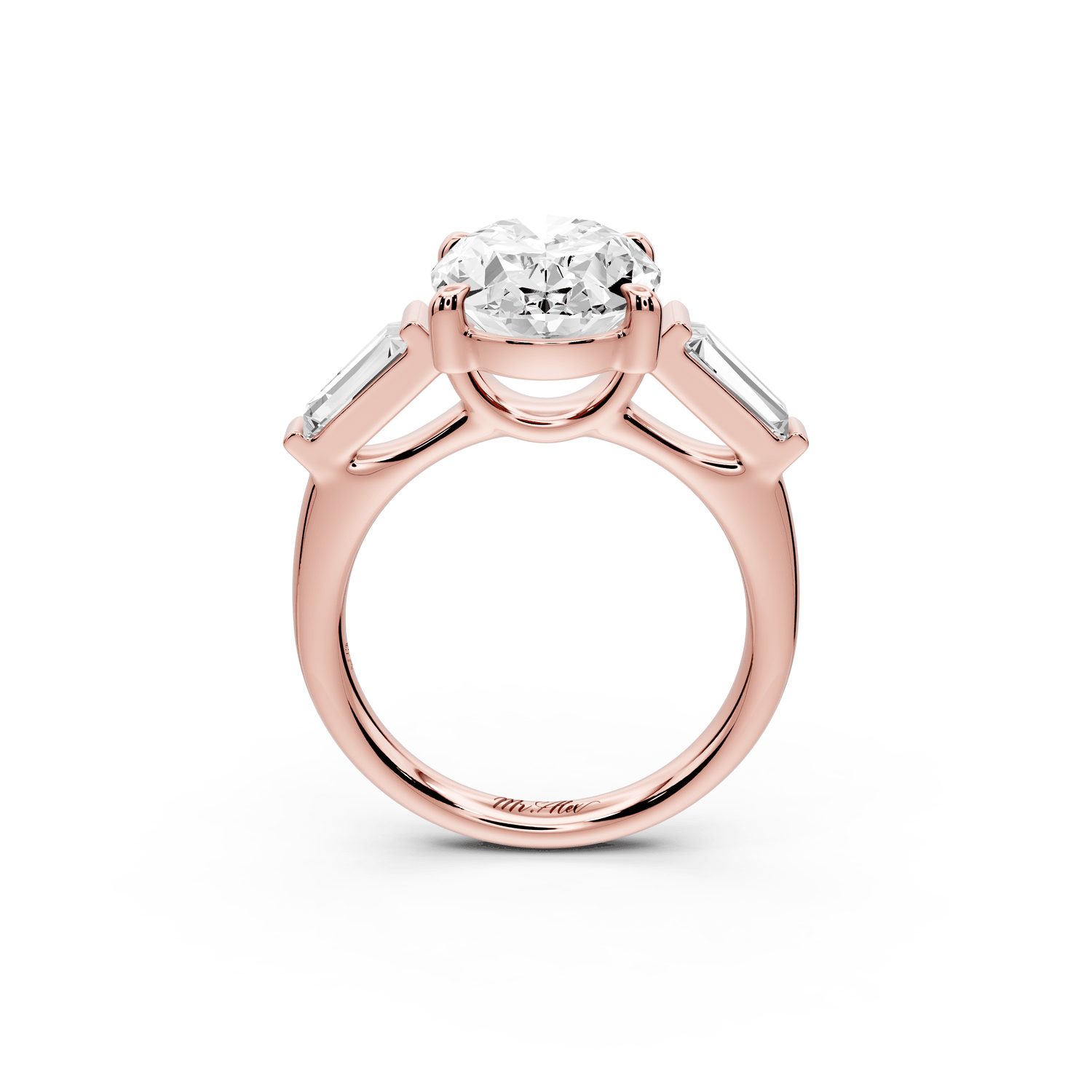 Naomi - 3ct 18k rose gold oval diamond with Tapered Baguettes side stones Engagement Ring - Mr. Alex Jewelry