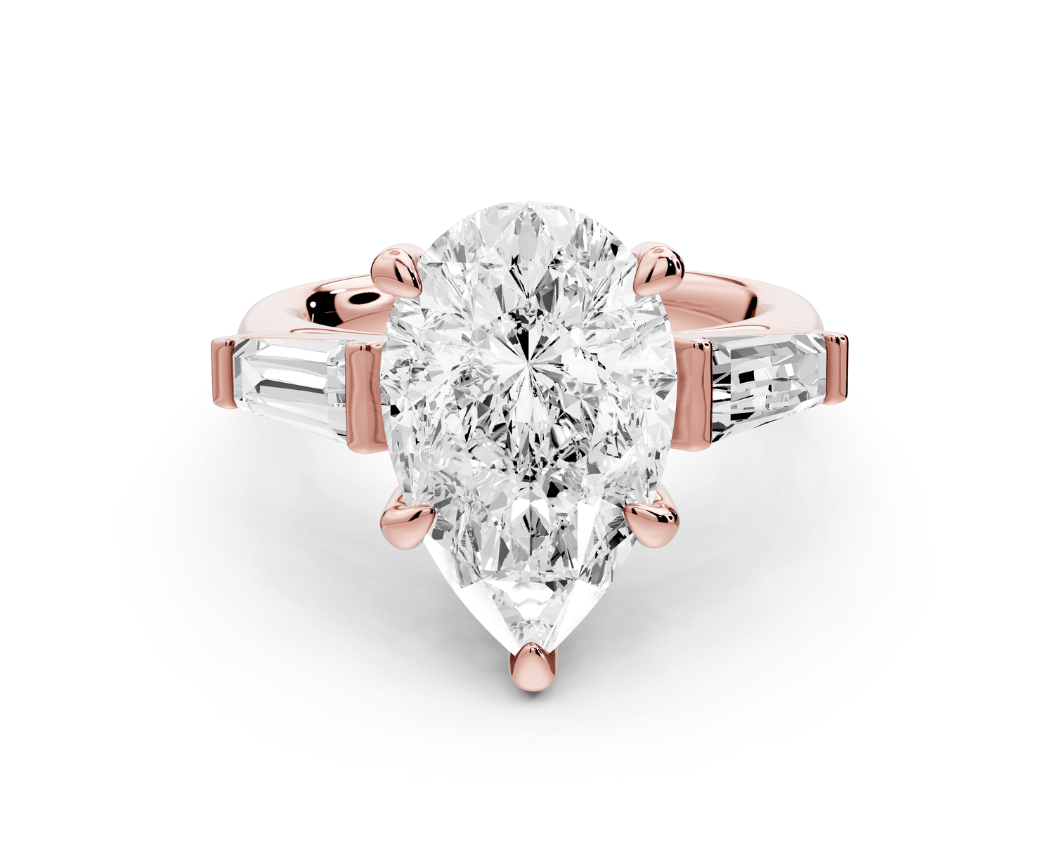 Naomi - 3ct 18k rose gold pear diamond with Tapered Baguettes side stones Engagement Ring - Mr. Alex Jewelry