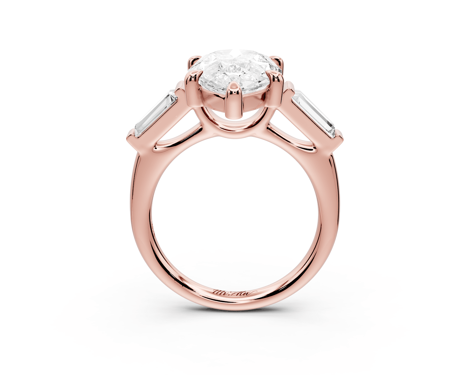 Naomi - 3ct 18k rose gold pear diamond with Tapered Baguettes side stones Engagement Ring - Mr. Alex Jewelry