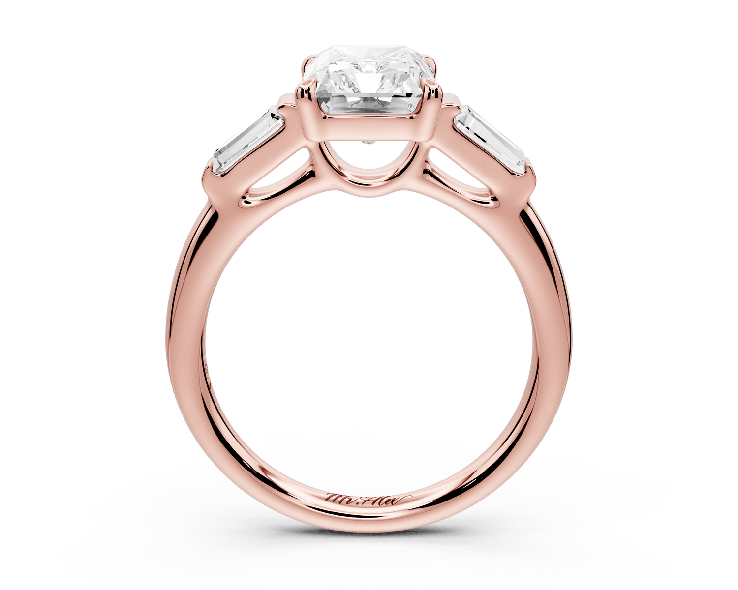Naomi - 3ct 18k rose gold radiant diamond with Tapered Baguettes side stones Engagement Ring - Mr. Alex Jewelry