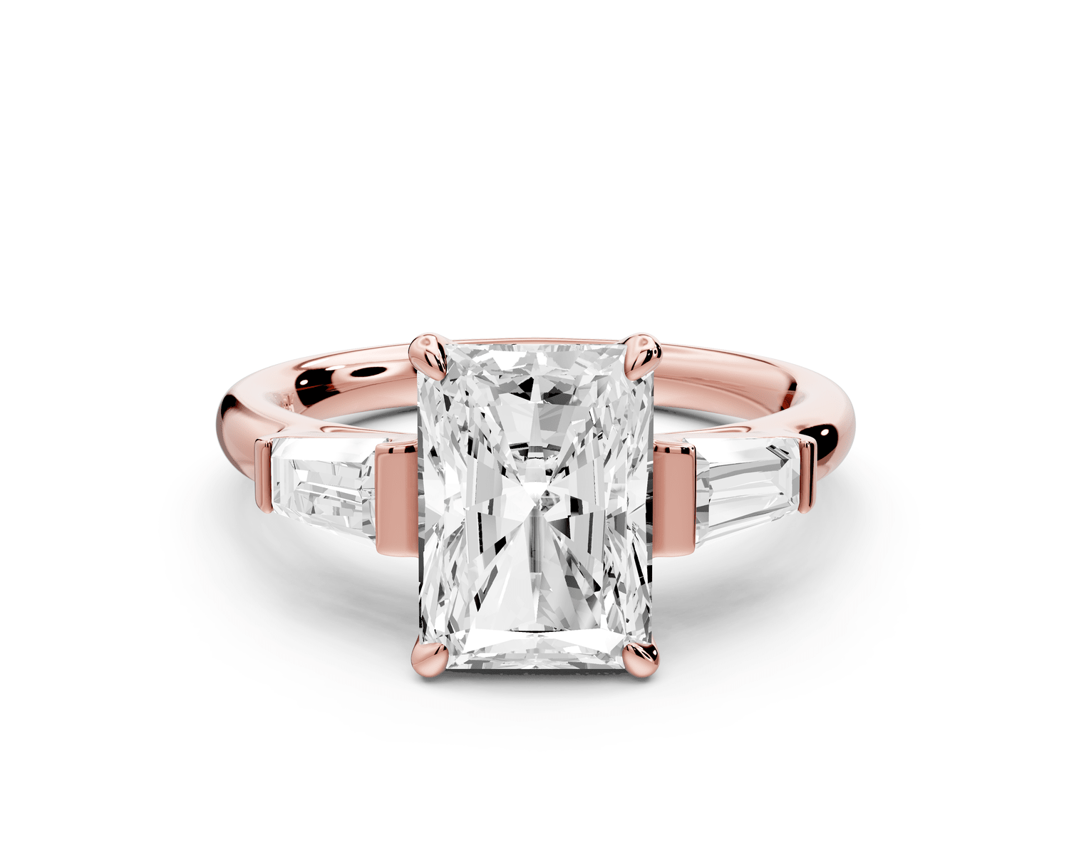 Naomi - 3ct 18k rose gold radiant diamond with Tapered Baguettes side stones Engagement Ring - Mr. Alex Jewelry
