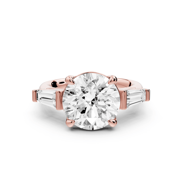 Naomi - 3ct 18k rose gold round diamond with Tapered Baguettes side stones Engagement Ring - Mr. Alex Jewelry