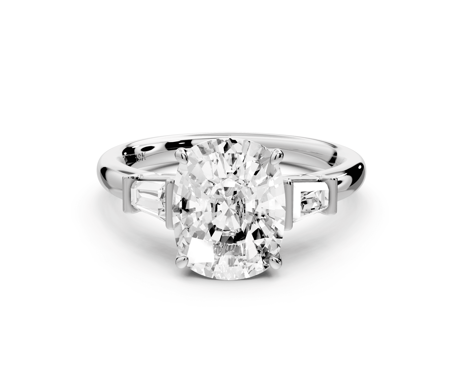 Naomi - 3ct 18k white gold ecushion diamond with Tapered Baguettes side stones Engagement Ring - Mr. Alex Jewelry