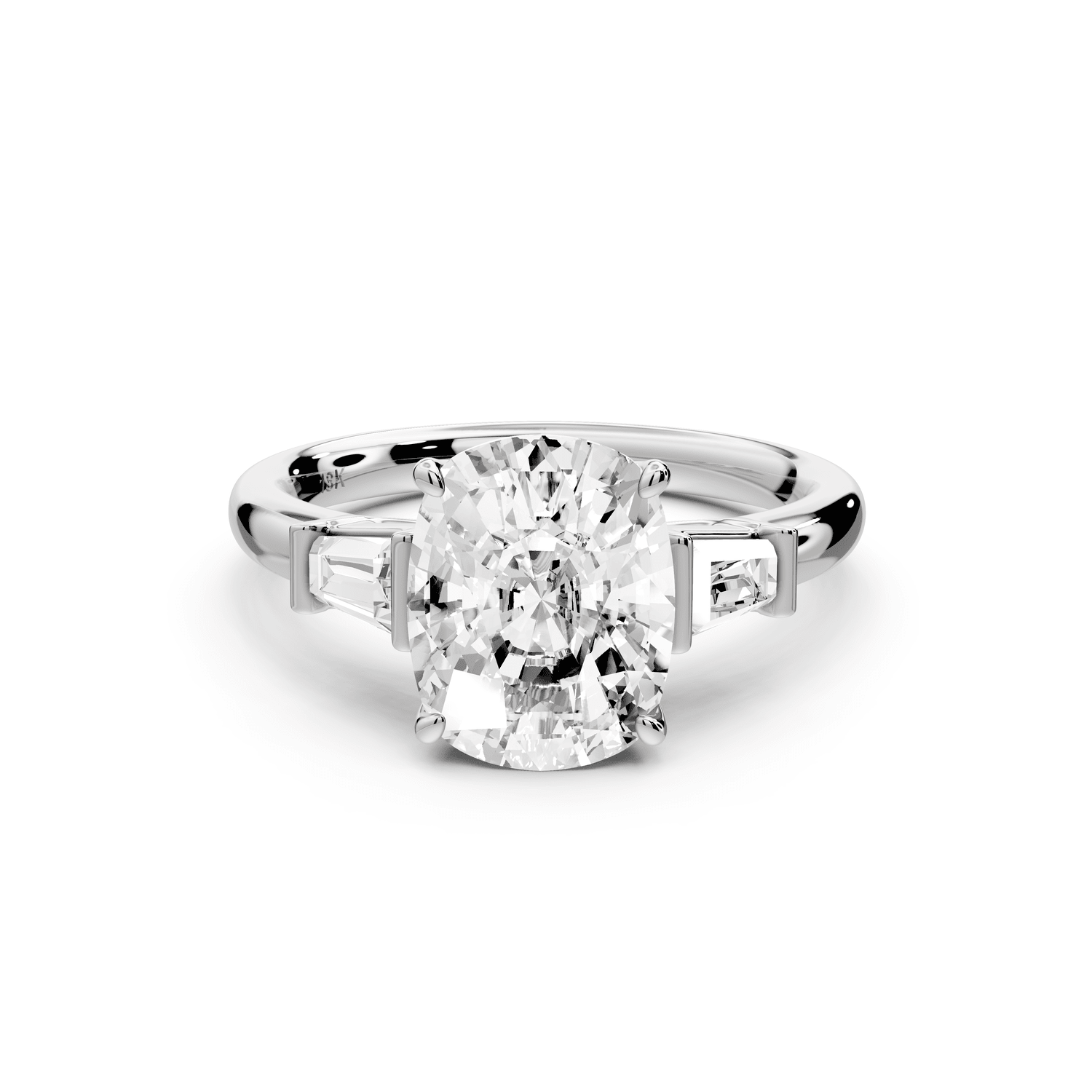 Naomi - 3ct 18k white gold ecushion diamond with Tapered Baguettes side stones Engagement Ring - Mr. Alex Jewelry