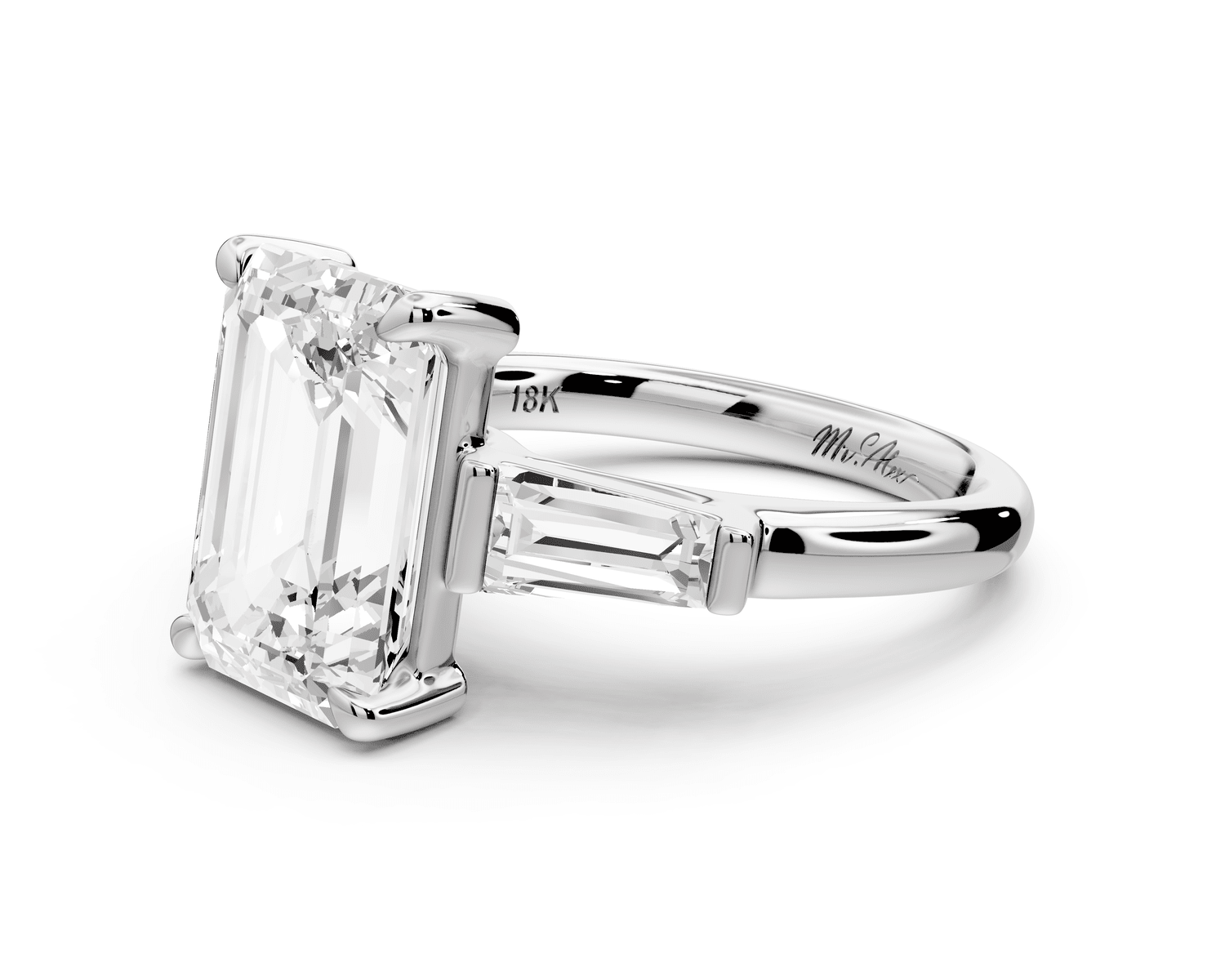 Naomi - 3ct 18k white gold emerald diamond with Tapered Baguettes side stones Engagement Ring - Mr. Alex Jewelry
