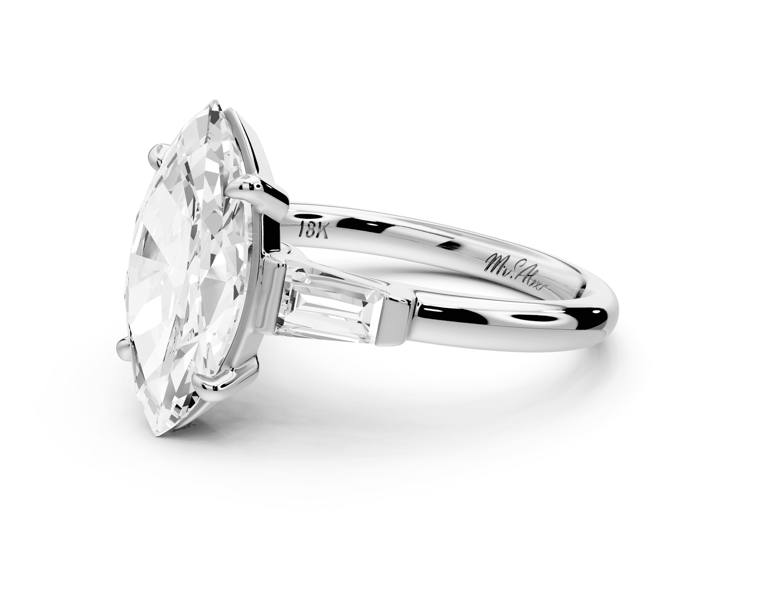 Naomi - 3ct 18k white gold marquise diamond with Tapered Baguettes side stones Engagement Ring - Mr. Alex Jewelry