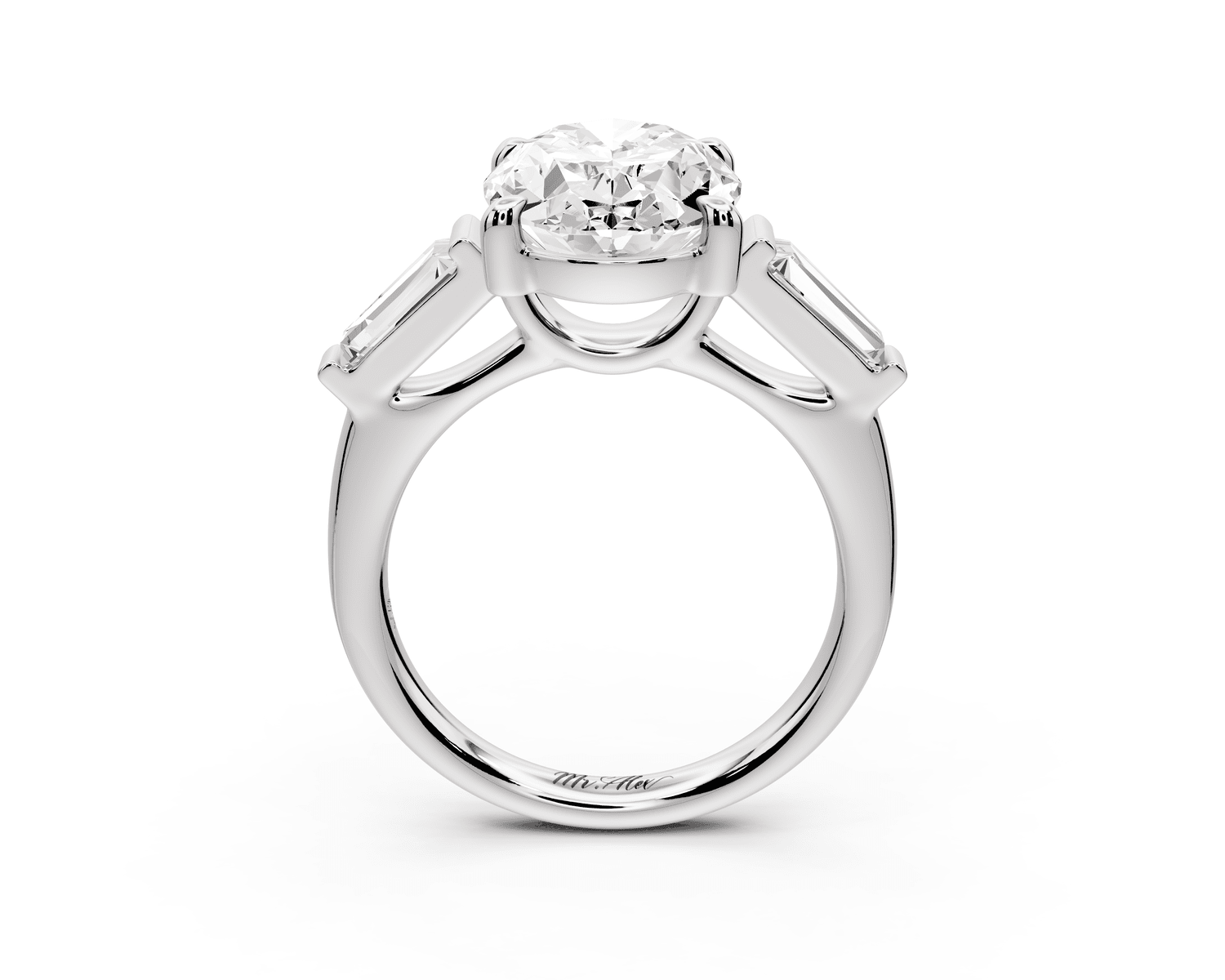 Naomi - 3ct 18k white gold oval diamond with Tapered Baguettes side stones Engagement Ring - Mr. Alex Jewelry
