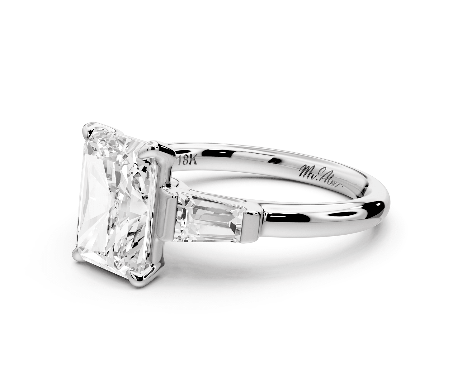 Naomi - 3ct 18k white gold radiant diamond with Tapered Baguettes side stones Engagement Ring - Mr. Alex Jewelry