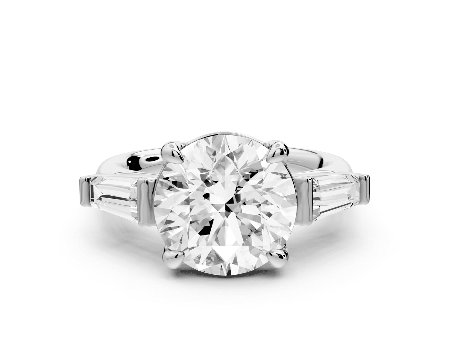 Naomi - 3ct 18k white gold round diamond with Tapered Baguettes side stones Engagement Ring - Mr. Alex Jewelry