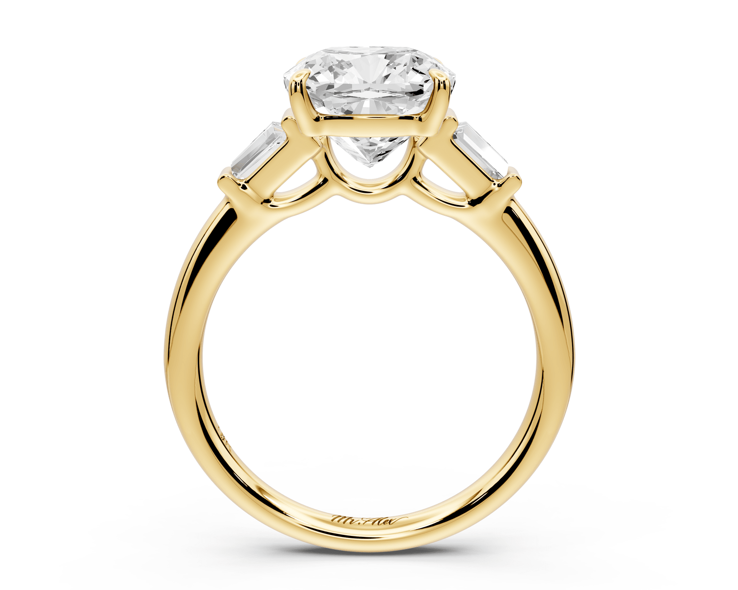 Naomi - 3ct 18k yellow gold cushion diamond with Tapered Baguettes side stones Engagement Ring - Mr. Alex Jewelry