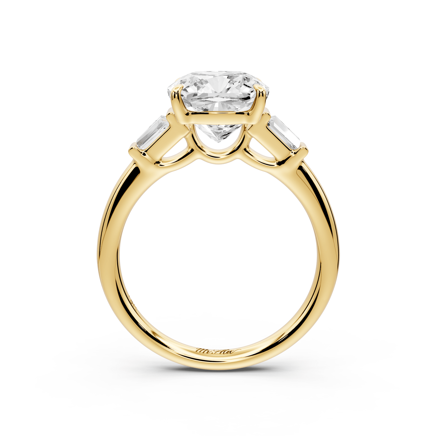 Naomi - 3ct 18k yellow gold cushion diamond with Tapered Baguettes side stones Engagement Ring - Mr. Alex Jewelry