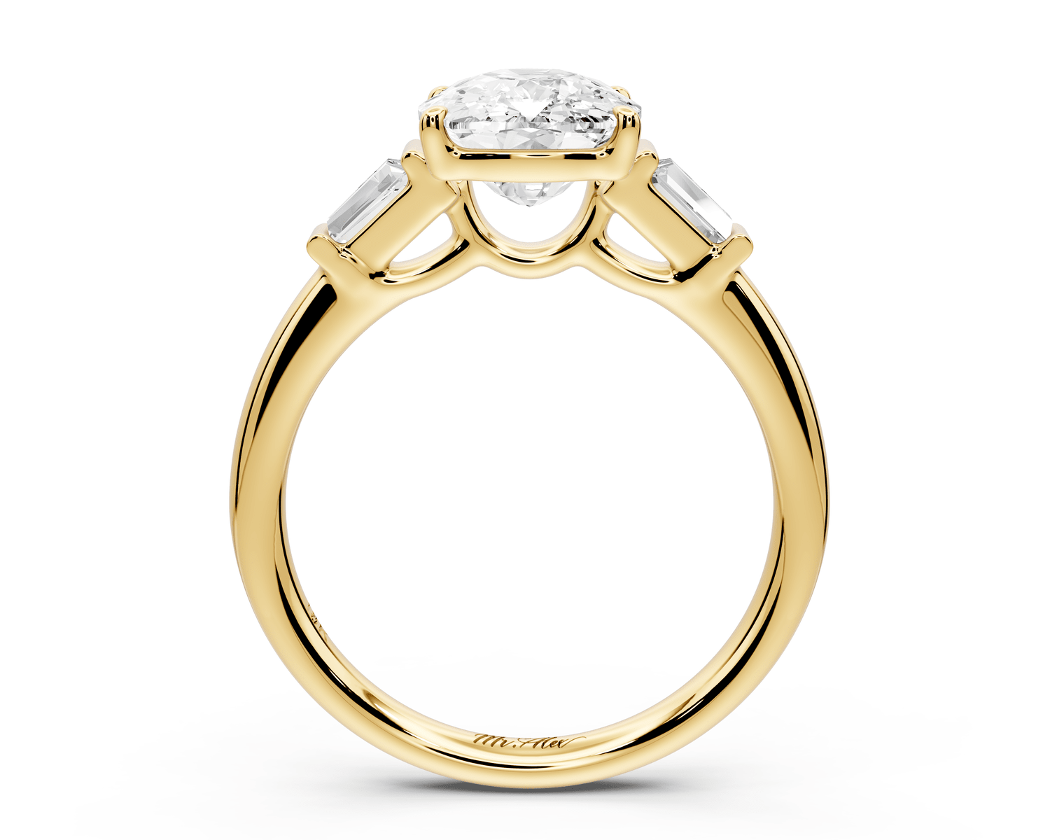 Naomi - 3ct 18k yellow gold ecushion diamond with Tapered Baguettes side stones Engagement Ring - Mr. Alex Jewelry