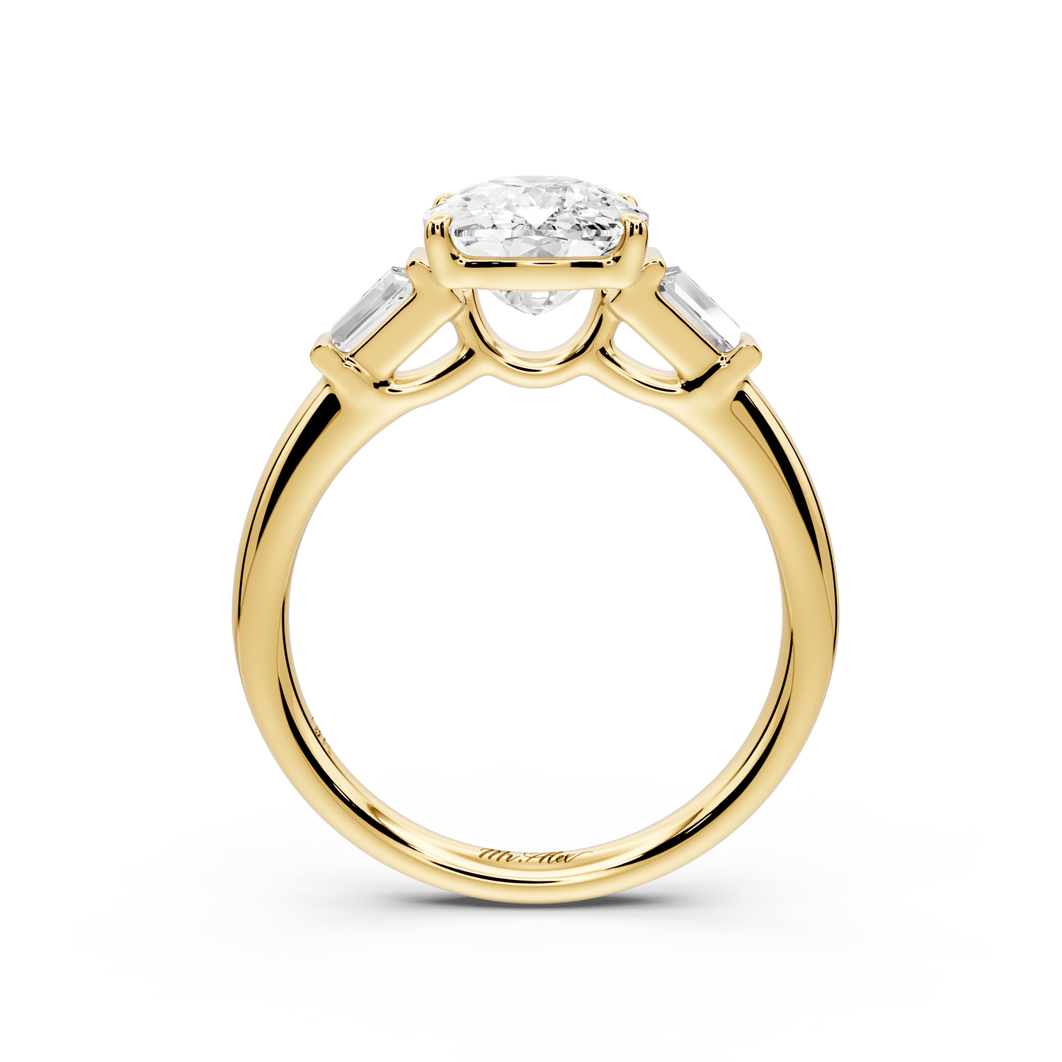 Naomi - 3ct 18k yellow gold ecushion diamond with Tapered Baguettes side stones Engagement Ring - Mr. Alex Jewelry