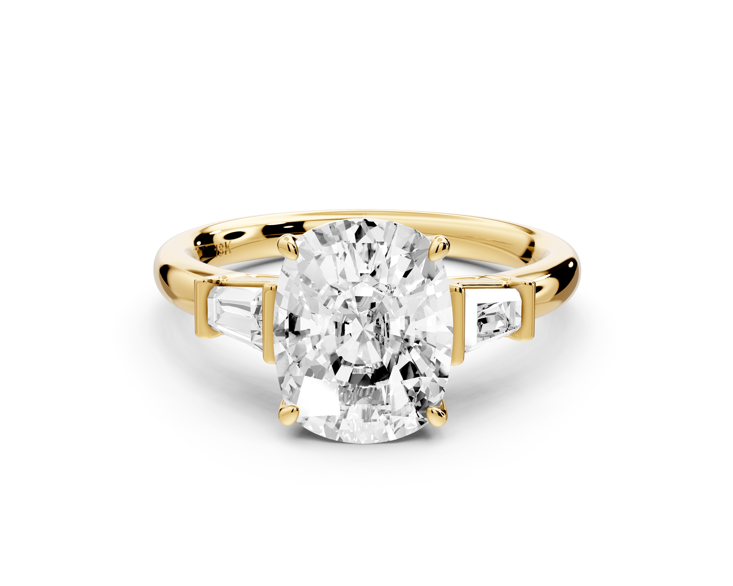 Naomi - 3ct 18k yellow gold ecushion diamond with Tapered Baguettes side stones Engagement Ring - Mr. Alex Jewelry