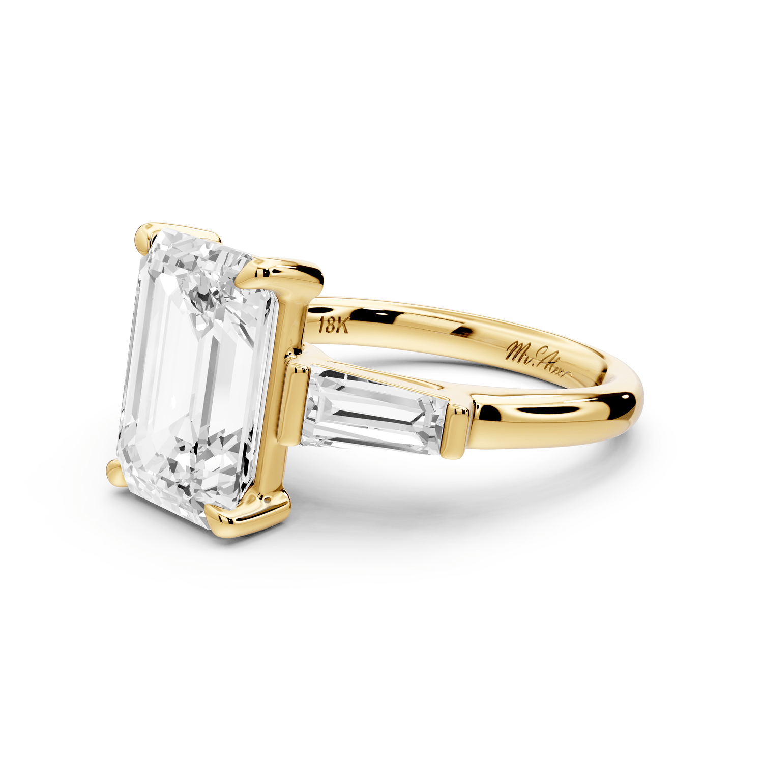 Naomi - 3ct 18k yellow gold emerald diamond with Tapered Baguettes side stones Engagement Ring - Mr. Alex Jewelry