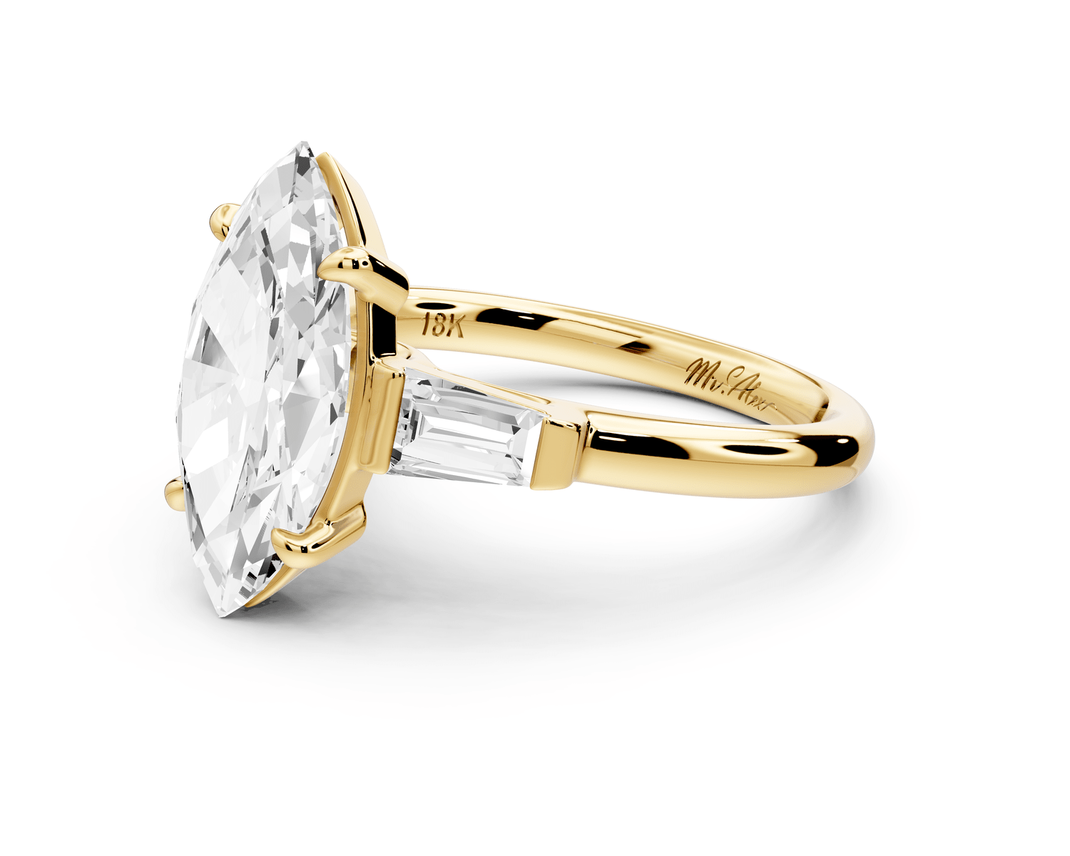 Naomi - 3ct 18k yellow gold marquise diamond with Tapered Baguettes side stones Engagement Ring - Mr. Alex Jewelry