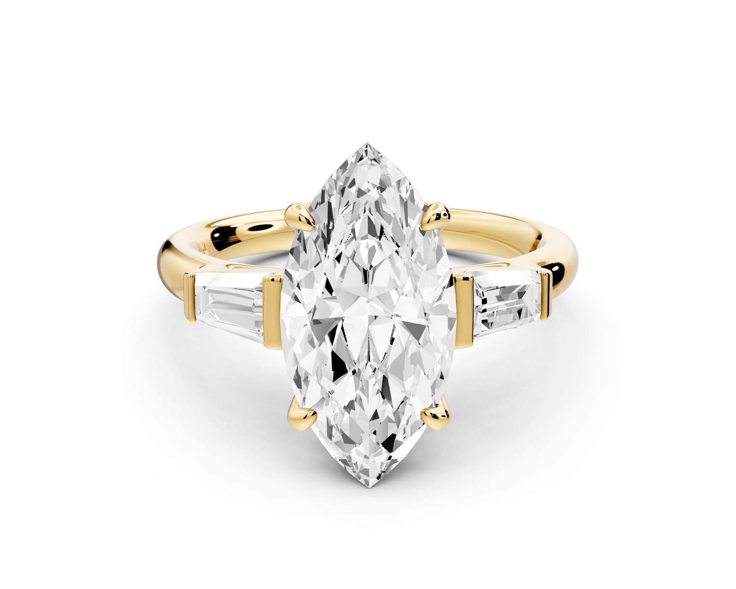 Naomi - 3ct 18k yellow gold marquise diamond with Tapered Baguettes side stones Engagement Ring - Mr. Alex Jewelry