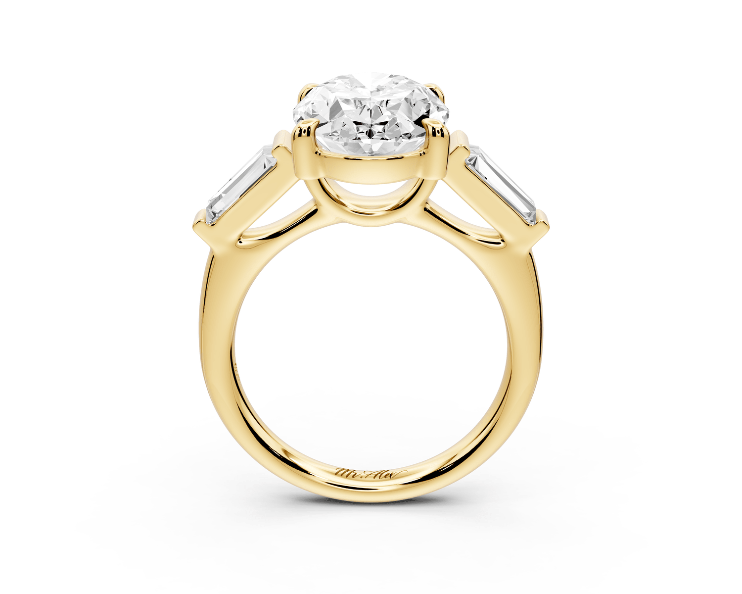Naomi - 3ct 18k yellow gold oval diamond with Tapered Baguettes side stones Engagement Ring - Mr. Alex Jewelry