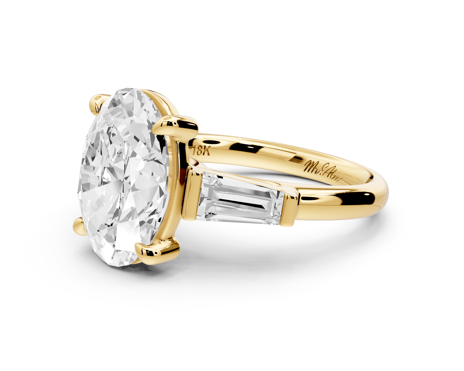Naomi - 3ct 18k yellow gold oval diamond with Tapered Baguettes side stones Engagement Ring - Mr. Alex Jewelry