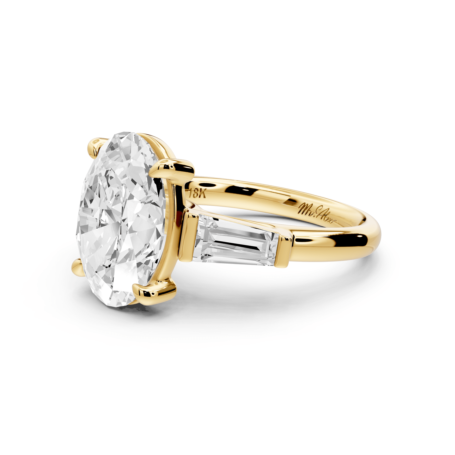 Naomi - 3ct 18k yellow gold oval diamond with Tapered Baguettes side stones Engagement Ring - Mr. Alex Jewelry