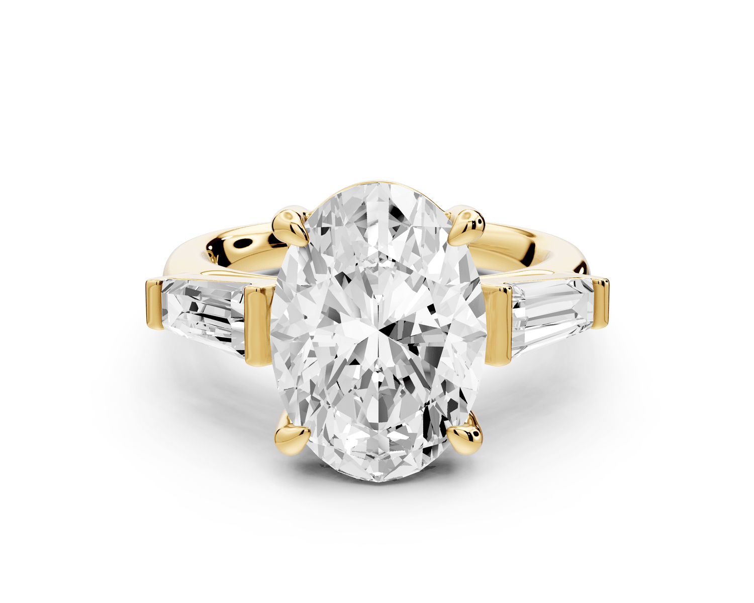 Naomi - 3ct 18k yellow gold oval diamond with Tapered Baguettes side stones Engagement Ring - Mr. Alex Jewelry