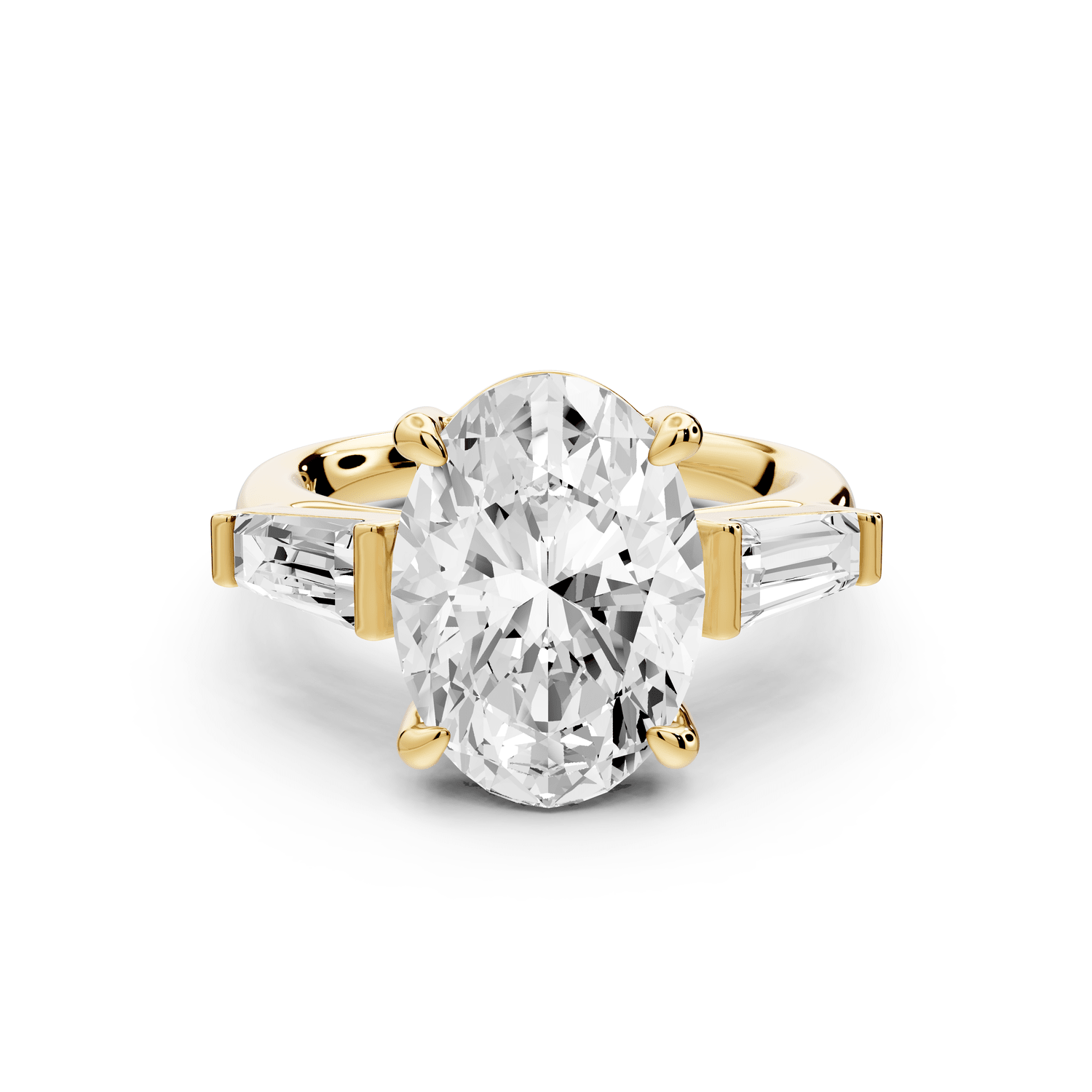 Naomi - 3ct 18k yellow gold oval diamond with Tapered Baguettes side stones Engagement Ring - Mr. Alex Jewelry