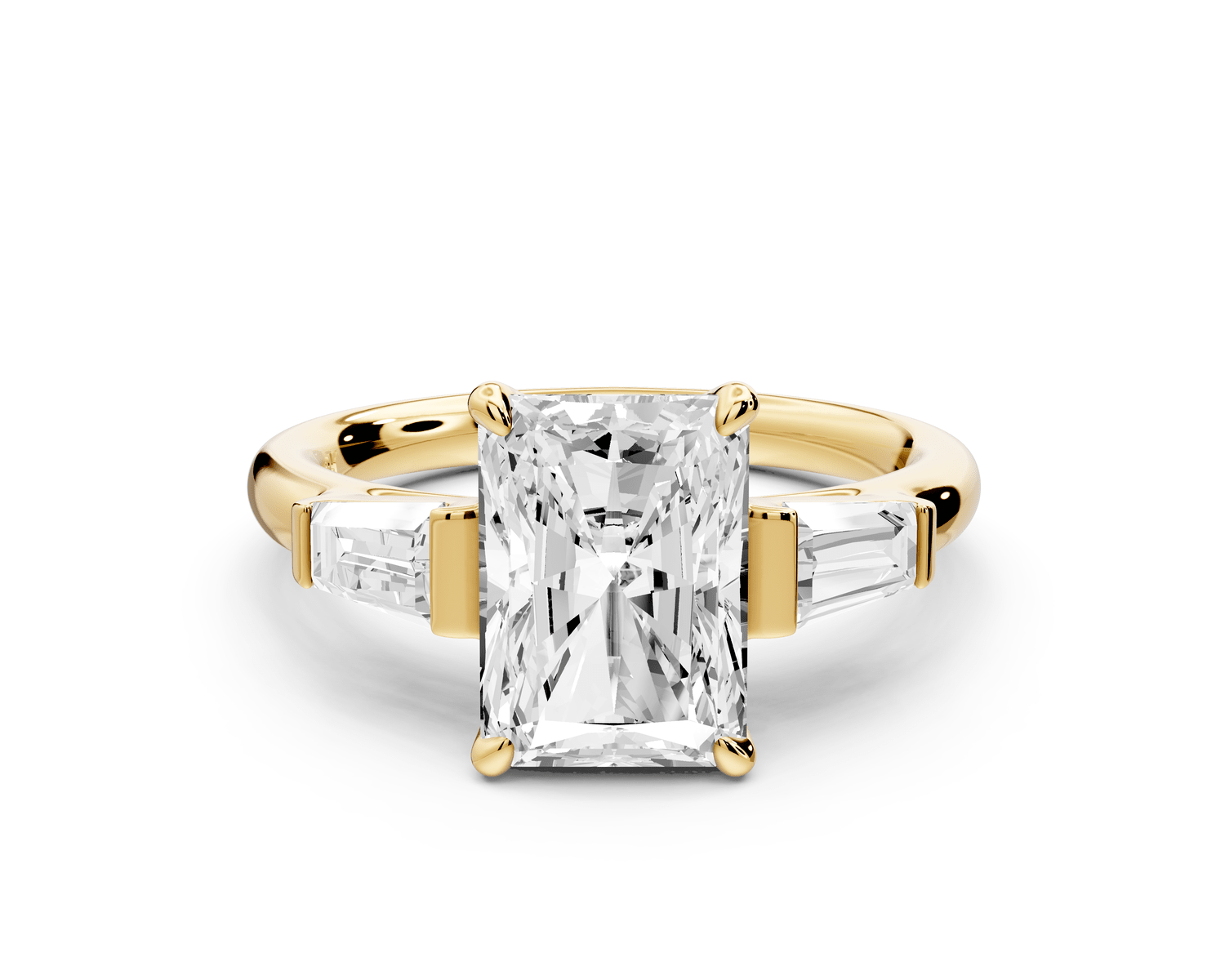 Naomi - 3ct 18k yellow gold radiant diamond with Tapered Baguettes side stones Engagement Ring - Mr. Alex Jewelry