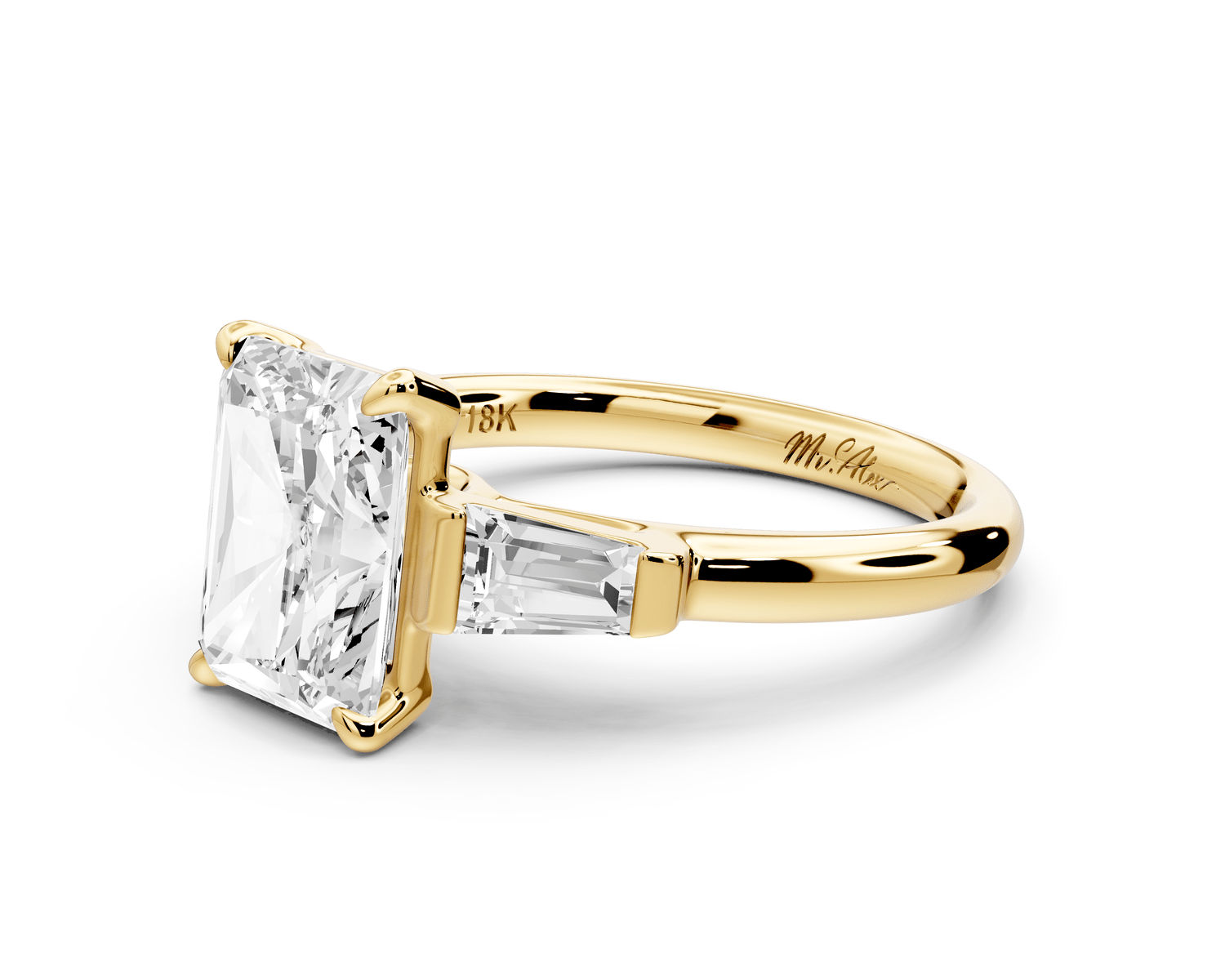 Naomi - 3ct 18k yellow gold radiant diamond with Tapered Baguettes side stones Engagement Ring - Mr. Alex Jewelry