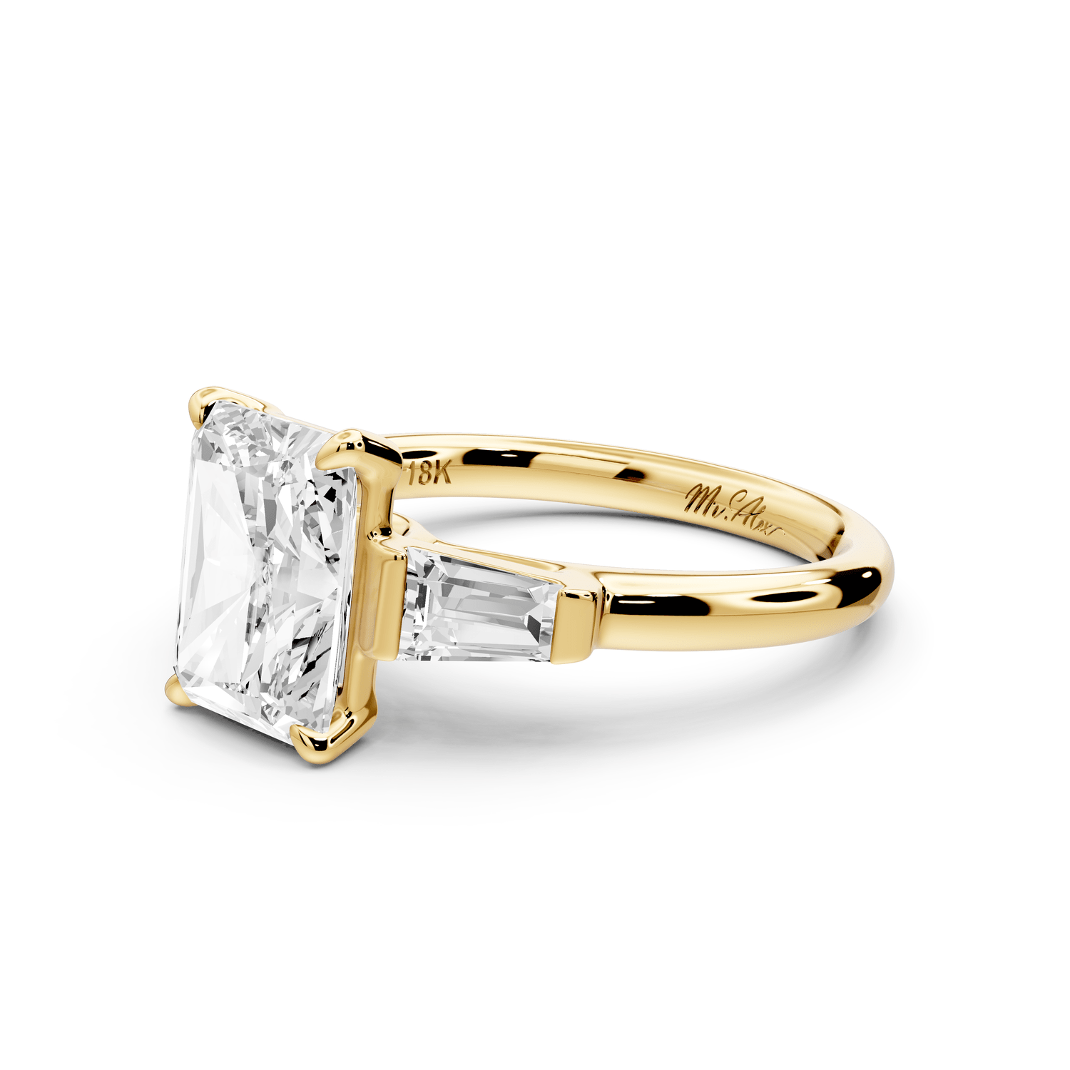Naomi - 3ct 18k yellow gold radiant diamond with Tapered Baguettes side stones Engagement Ring - Mr. Alex Jewelry