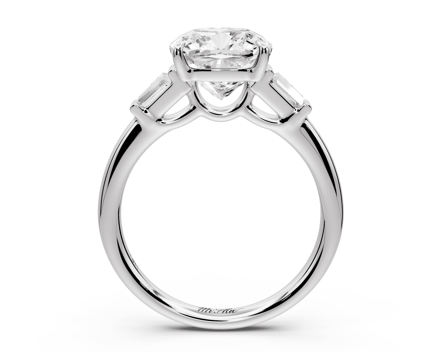 Naomi - 3ct platinum cushion diamond with Tapered Baguettes side stones Engagement Ring - Mr. Alex Jewelry