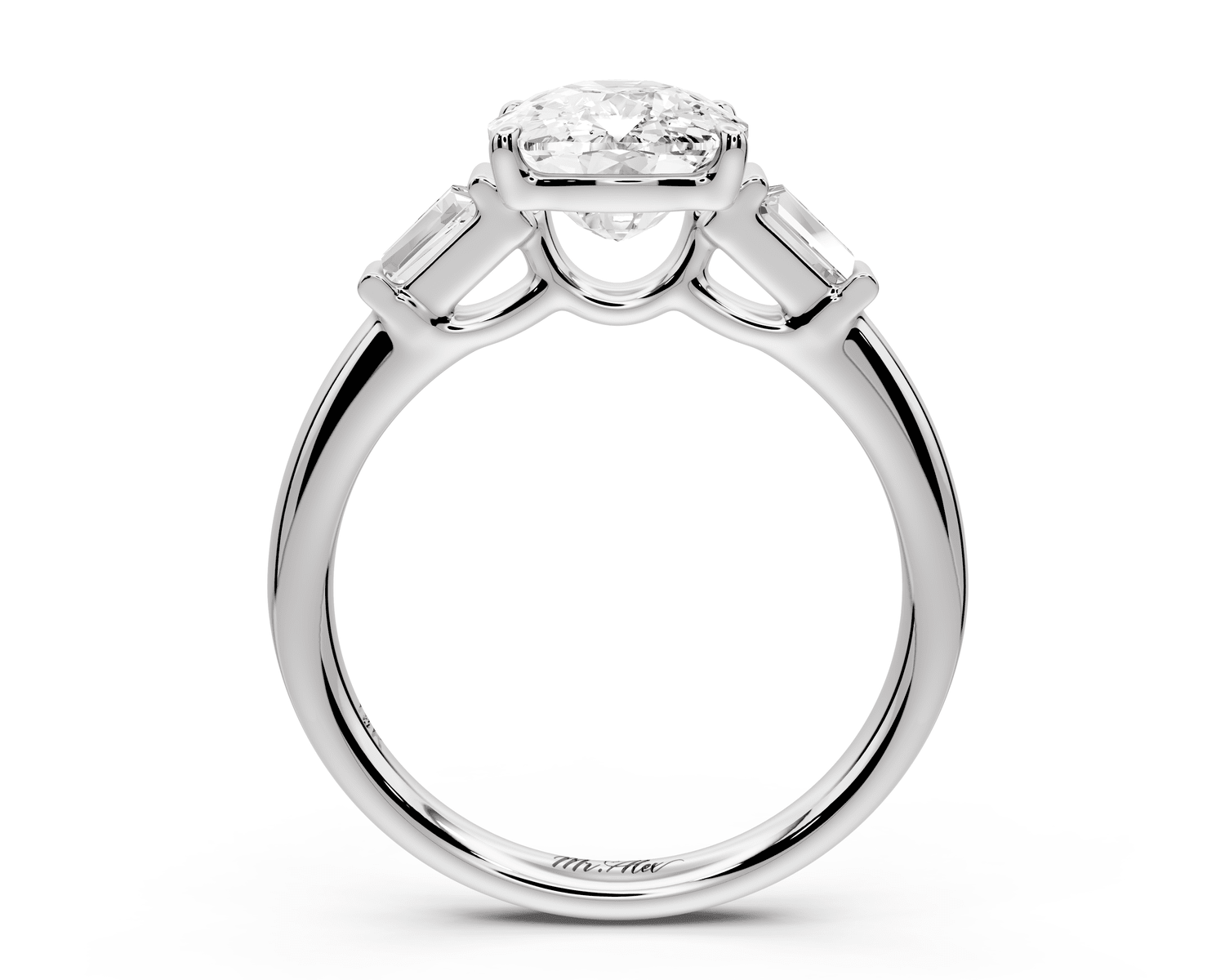 Naomi - 3ct platinum ecushion diamond with Tapered Baguettes side stones Engagement Ring - Mr. Alex Jewelry