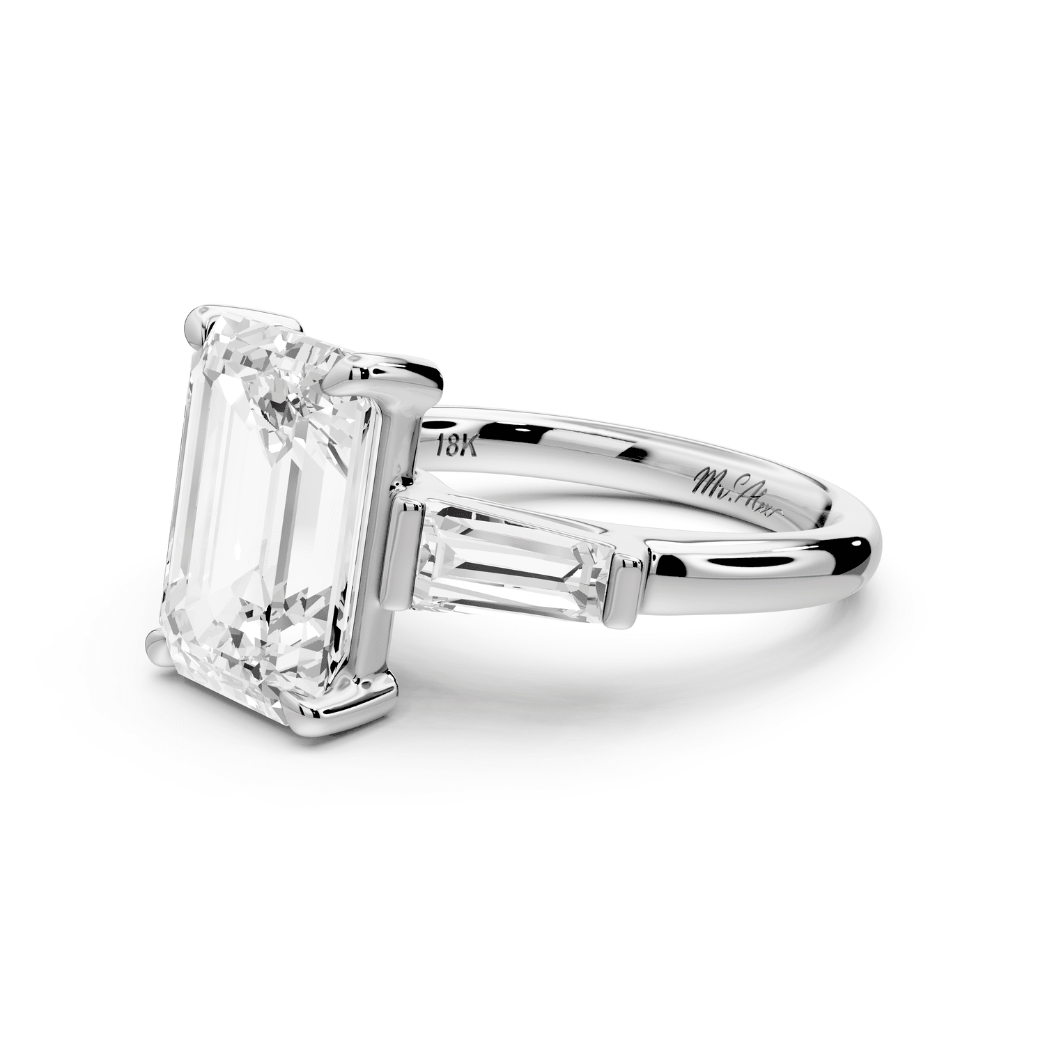 Naomi - 3ct platinum emerald diamond with Tapered Baguettes side stones Engagement Ring - Mr. Alex Jewelry