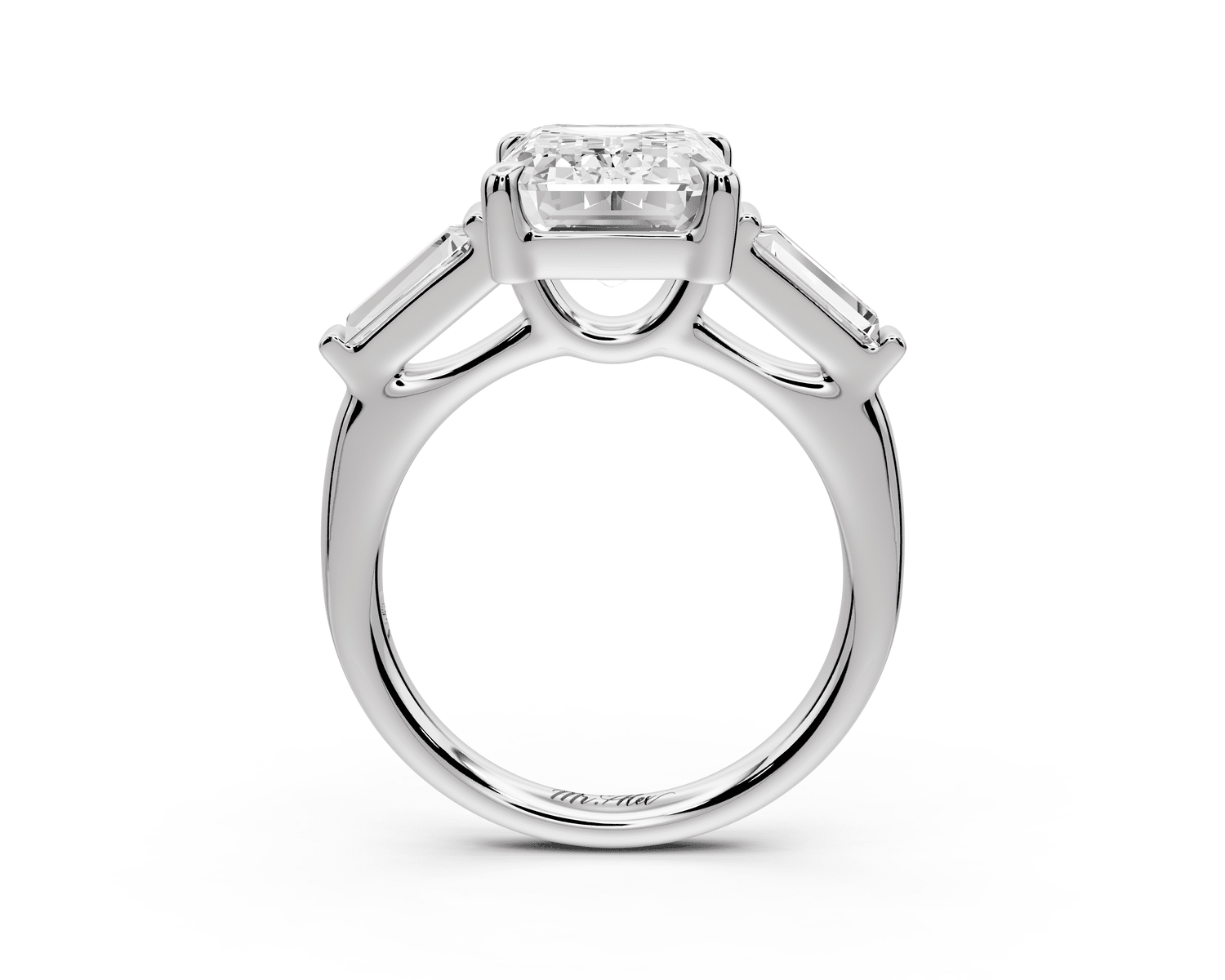 Naomi - 3ct platinum emerald diamond with Tapered Baguettes side stones Engagement Ring - Mr. Alex Jewelry