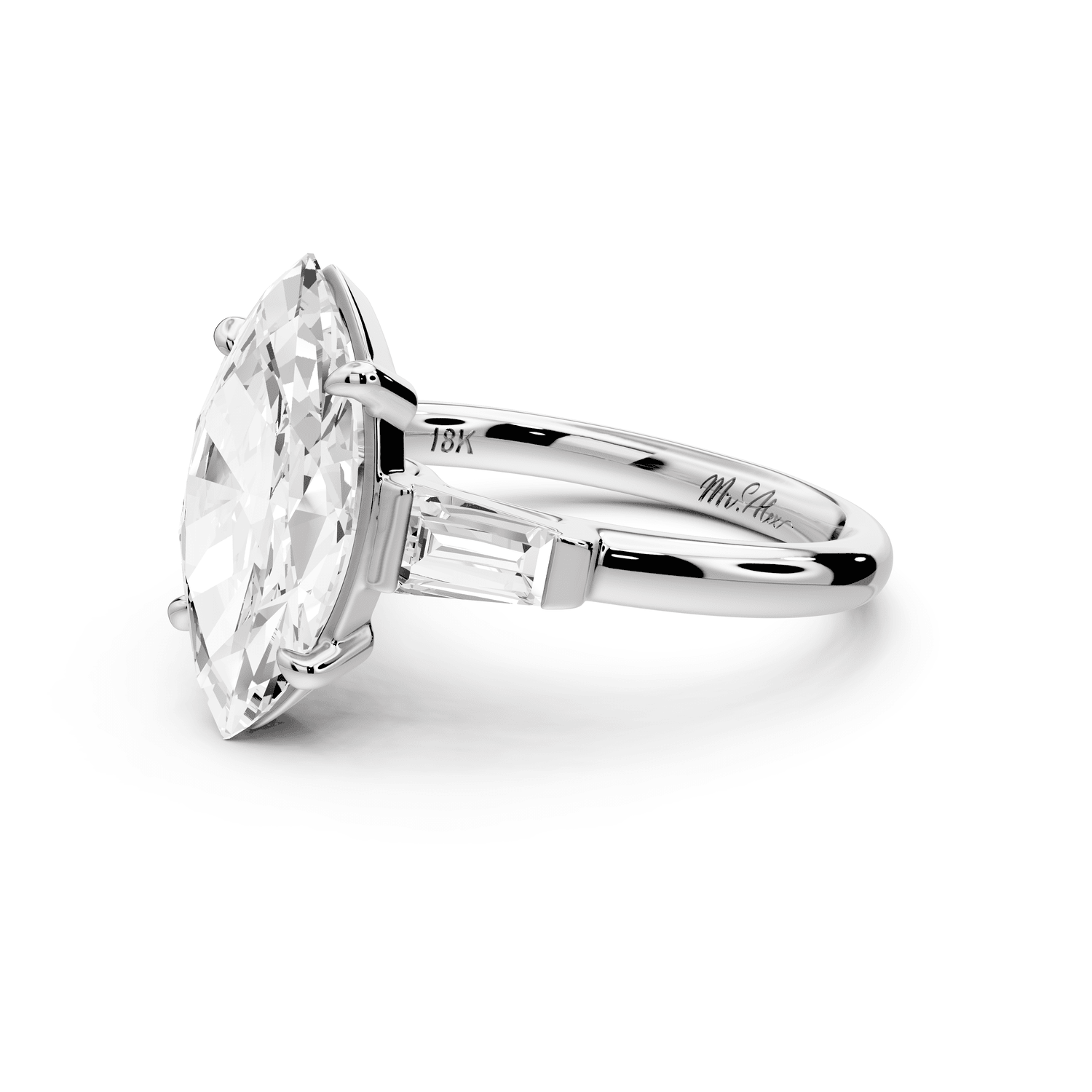 Naomi - 3ct platinum marquise diamond with Tapered Baguettes side stones Engagement Ring - Mr. Alex Jewelry