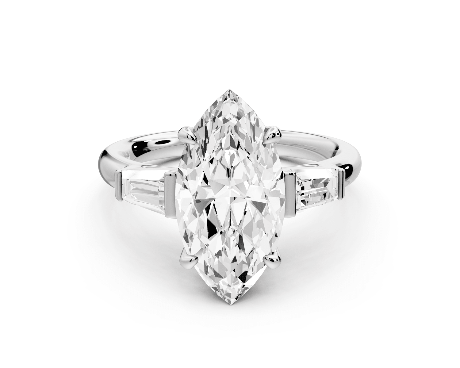 Naomi - 3ct platinum marquise diamond with Tapered Baguettes side stones Engagement Ring - Mr. Alex Jewelry