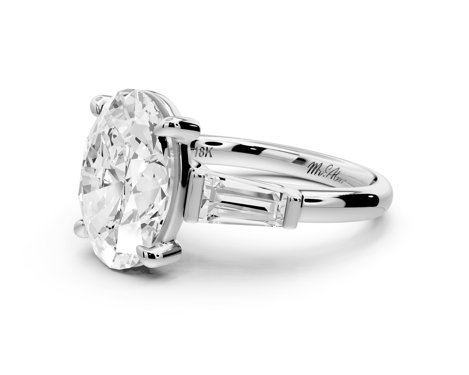 Naomi - 3ct platinum oval diamond with Tapered Baguettes side stones Engagement Ring - Mr. Alex Jewelry