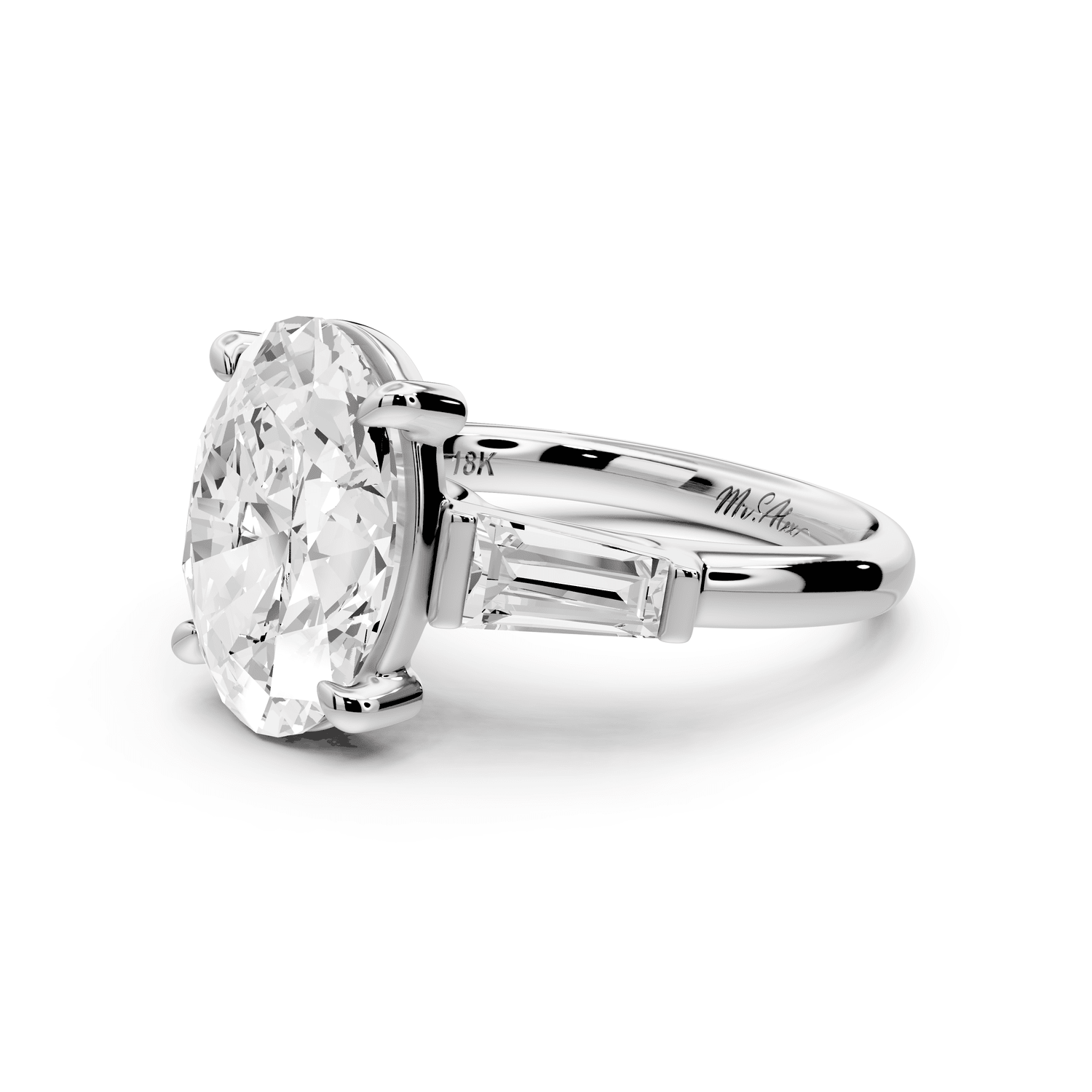 Naomi - 3ct platinum oval diamond with Tapered Baguettes side stones Engagement Ring - Mr. Alex Jewelry