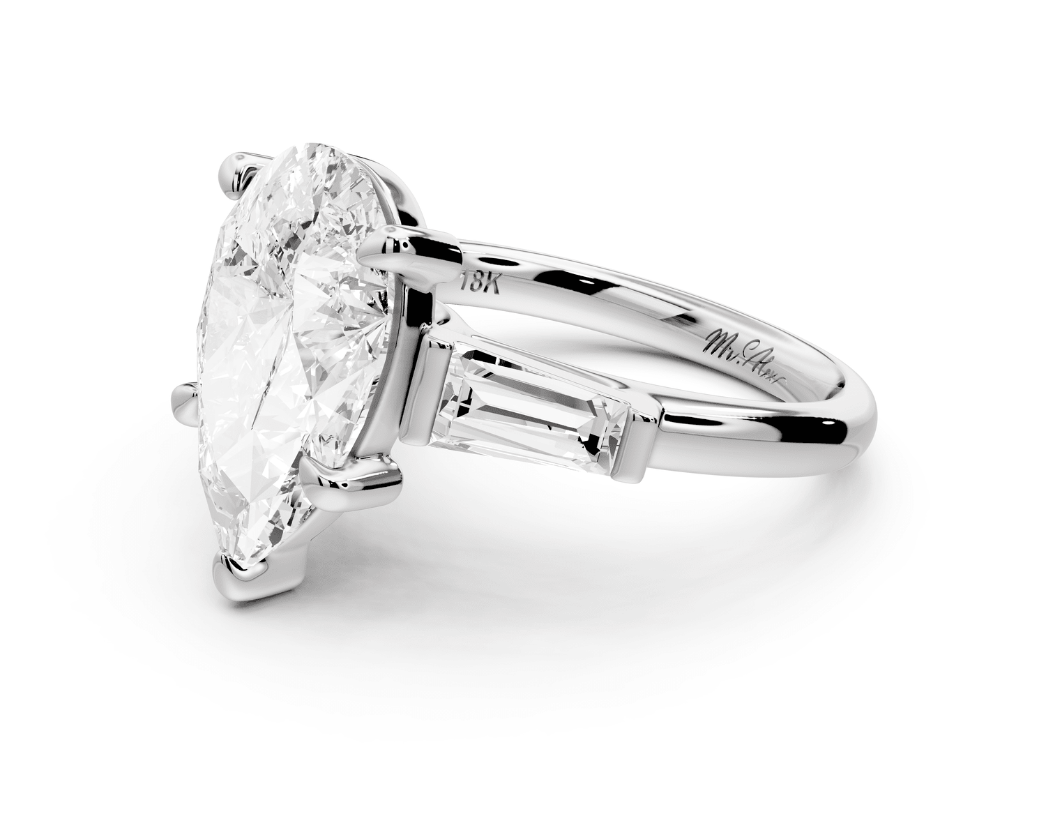 Naomi - 3ct platinum pear diamond with Tapered Baguettes side stones Engagement Ring - Mr. Alex Jewelry