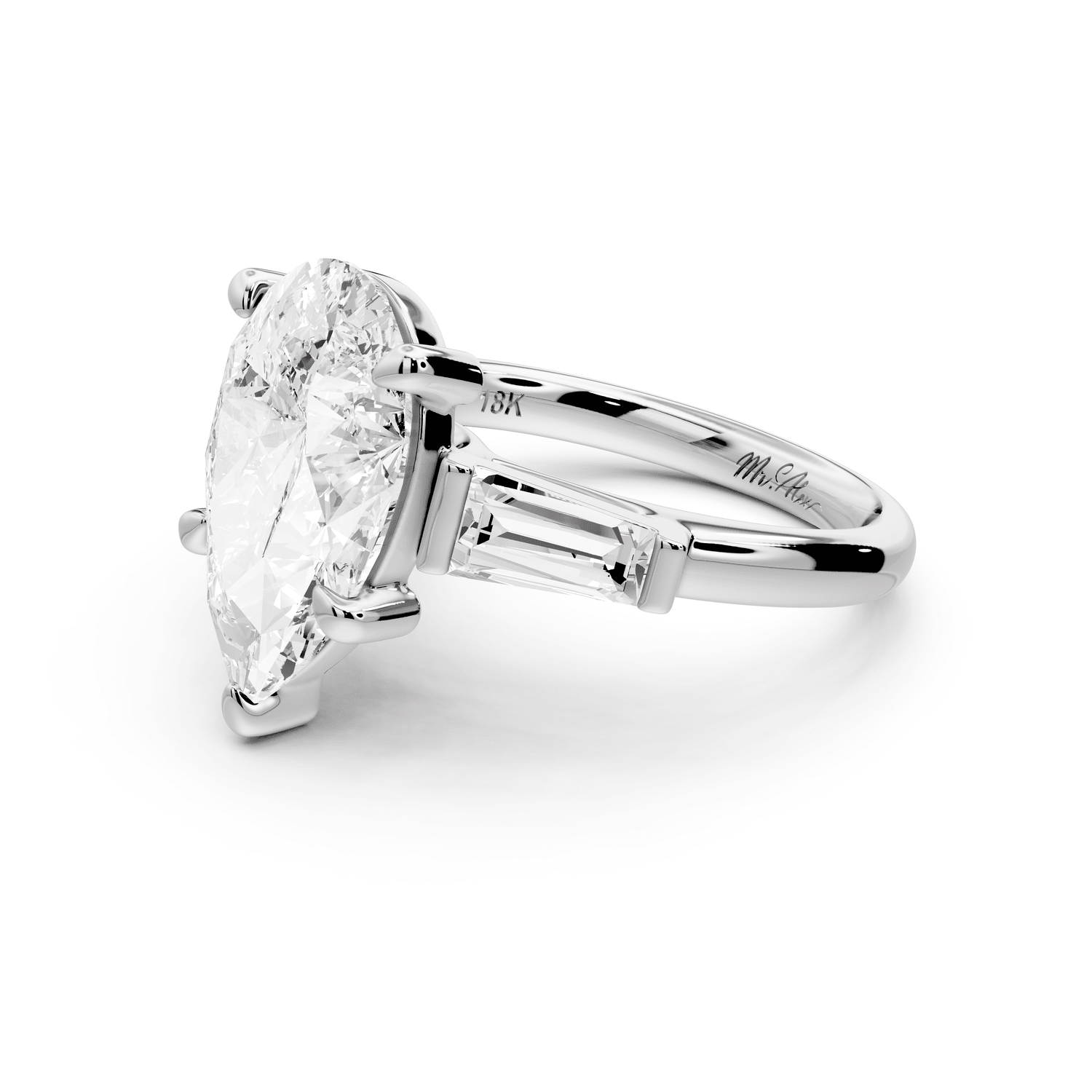 Naomi - 3ct platinum pear diamond with Tapered Baguettes side stones Engagement Ring - Mr. Alex Jewelry