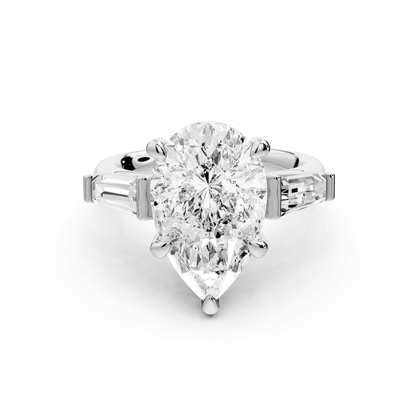 Naomi - 3ct platinum pear diamond with Tapered Baguettes side stones Engagement Ring - Mr. Alex Jewelry