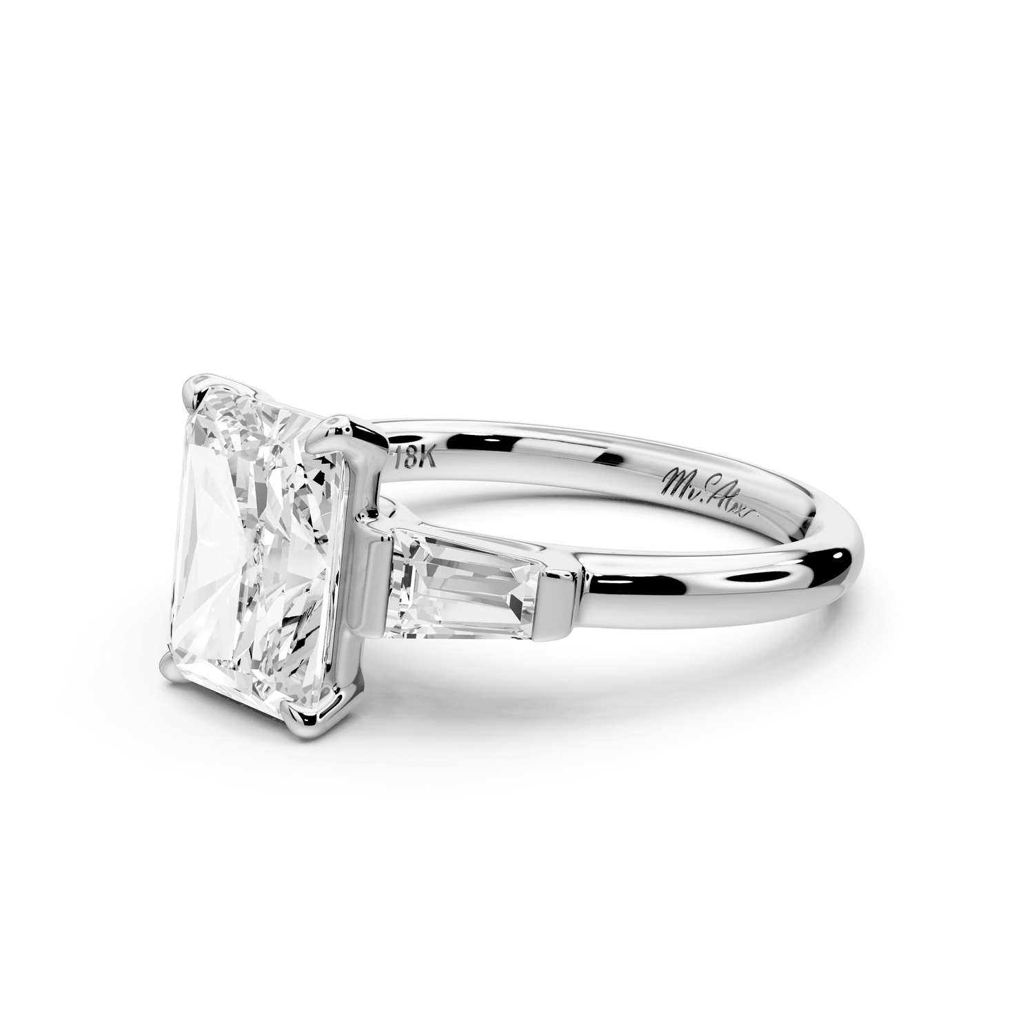 Naomi - 3ct platinum radiant diamond with Tapered Baguettes side stones Engagement Ring - Mr. Alex Jewelry