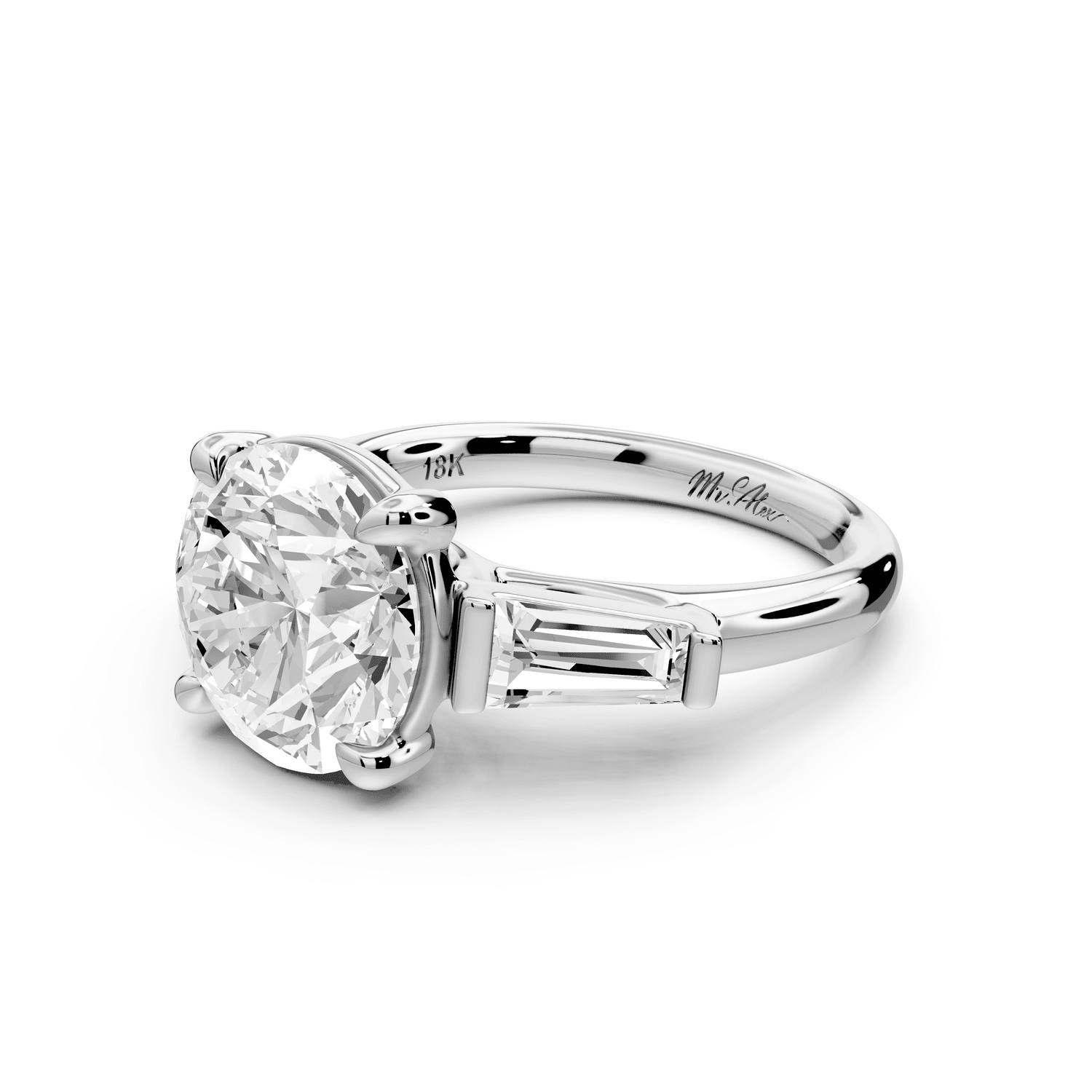 Naomi - 3ct platinum round diamond with Tapered Baguettes side stones Engagement Ring - Mr. Alex Jewelry